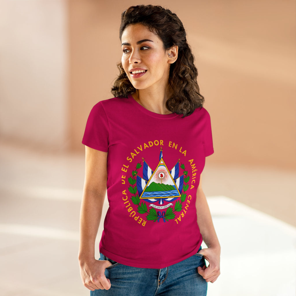 ALGODÓN DE MEDIO GROSOR Camiseta de Mujeres Escudo Nacional de El Salvador