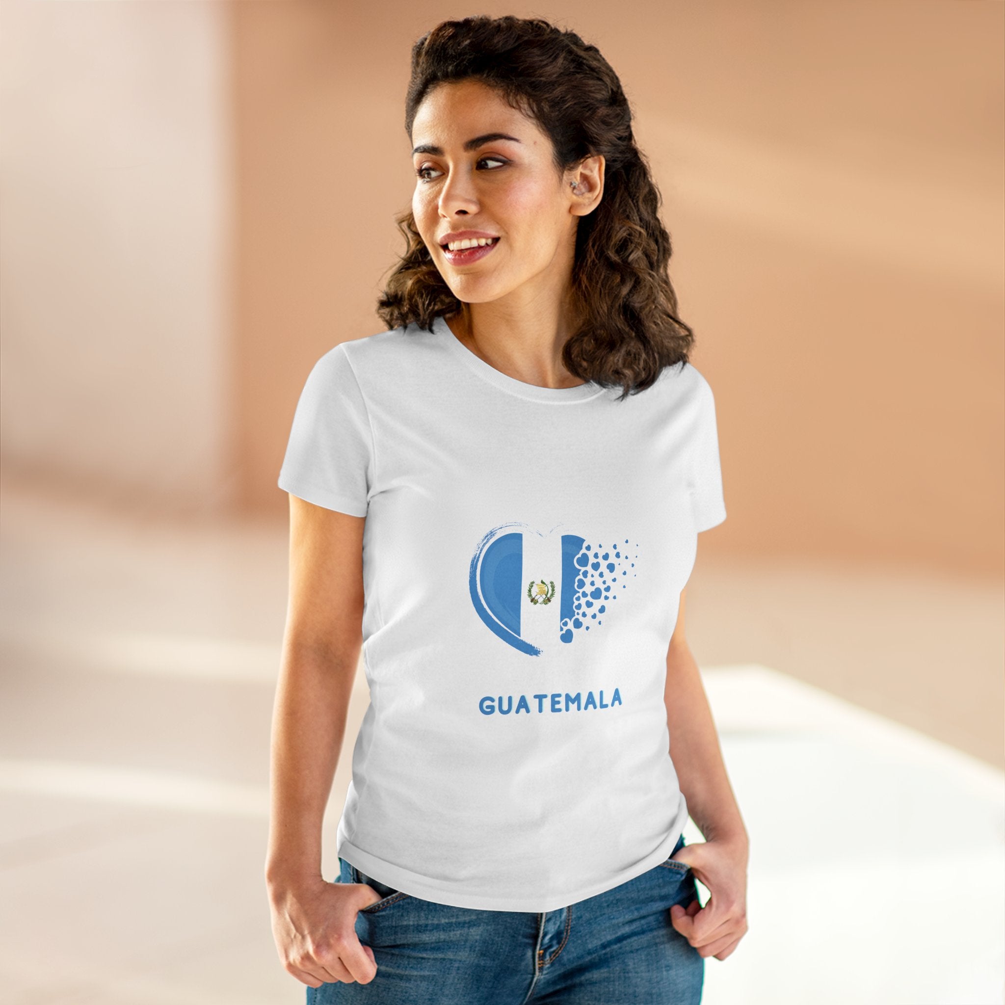 ALGODÓN DE MEDIO GROSOR Camiseta de Mujeres Diseño Corazón Guatemala