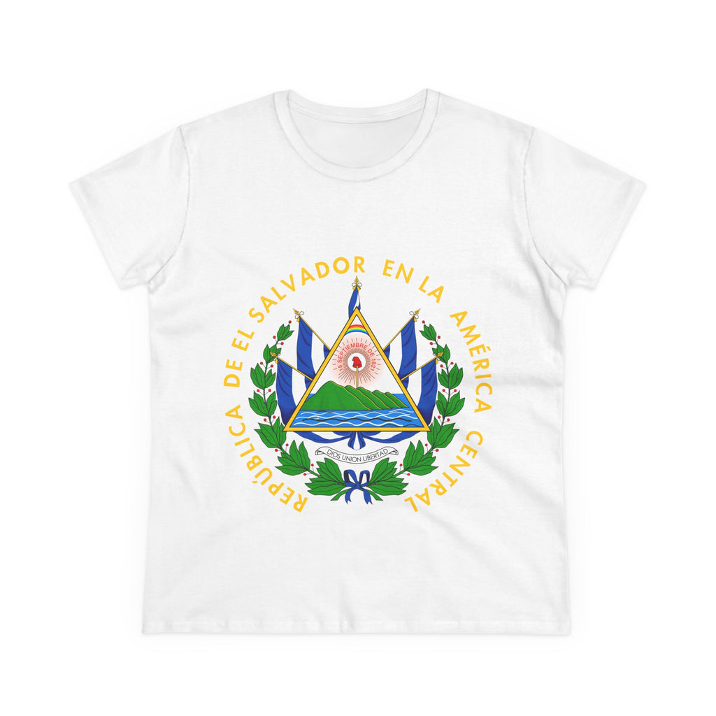 ALGODÓN DE MEDIO GROSOR Camiseta de Mujeres Escudo Nacional de El Salvador
