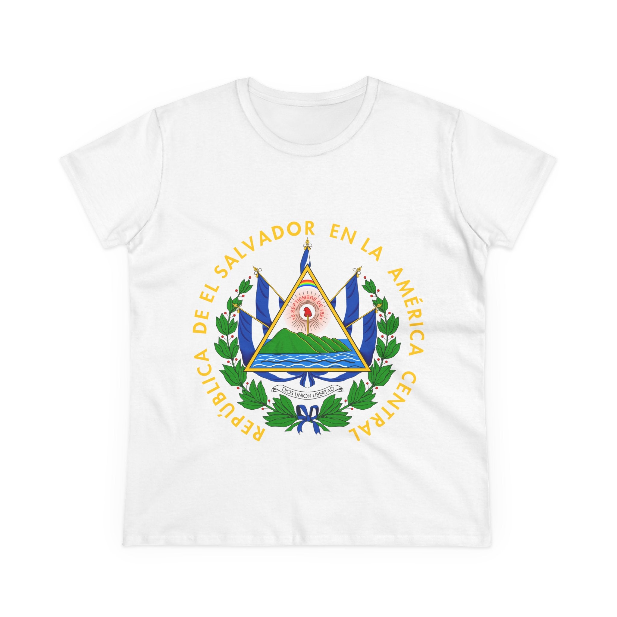 ALGODÓN DE MEDIO GROSOR Camiseta de Mujeres Escudo Nacional de El Salvador