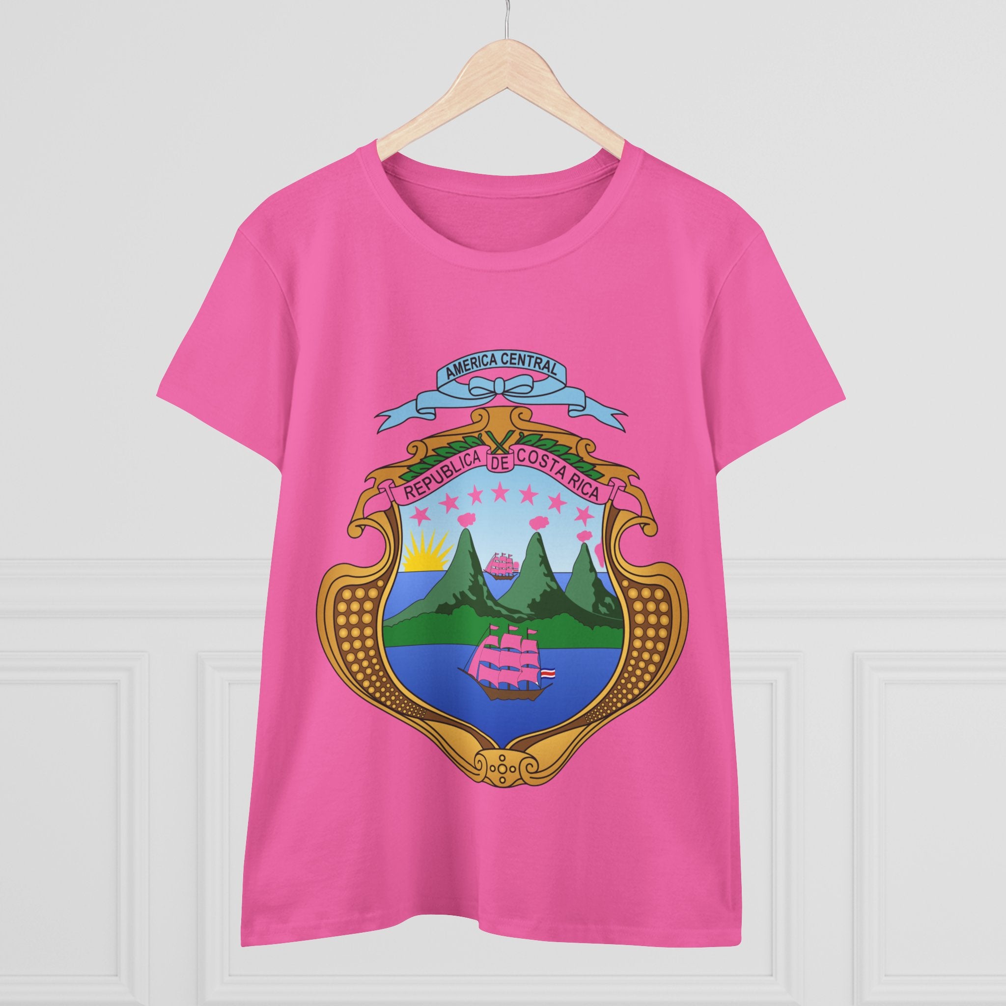 ALGODÓN DE MEDIO GROSOR Camiseta de Mujeres Costa Rica Escudo Nacional de Costa Rica