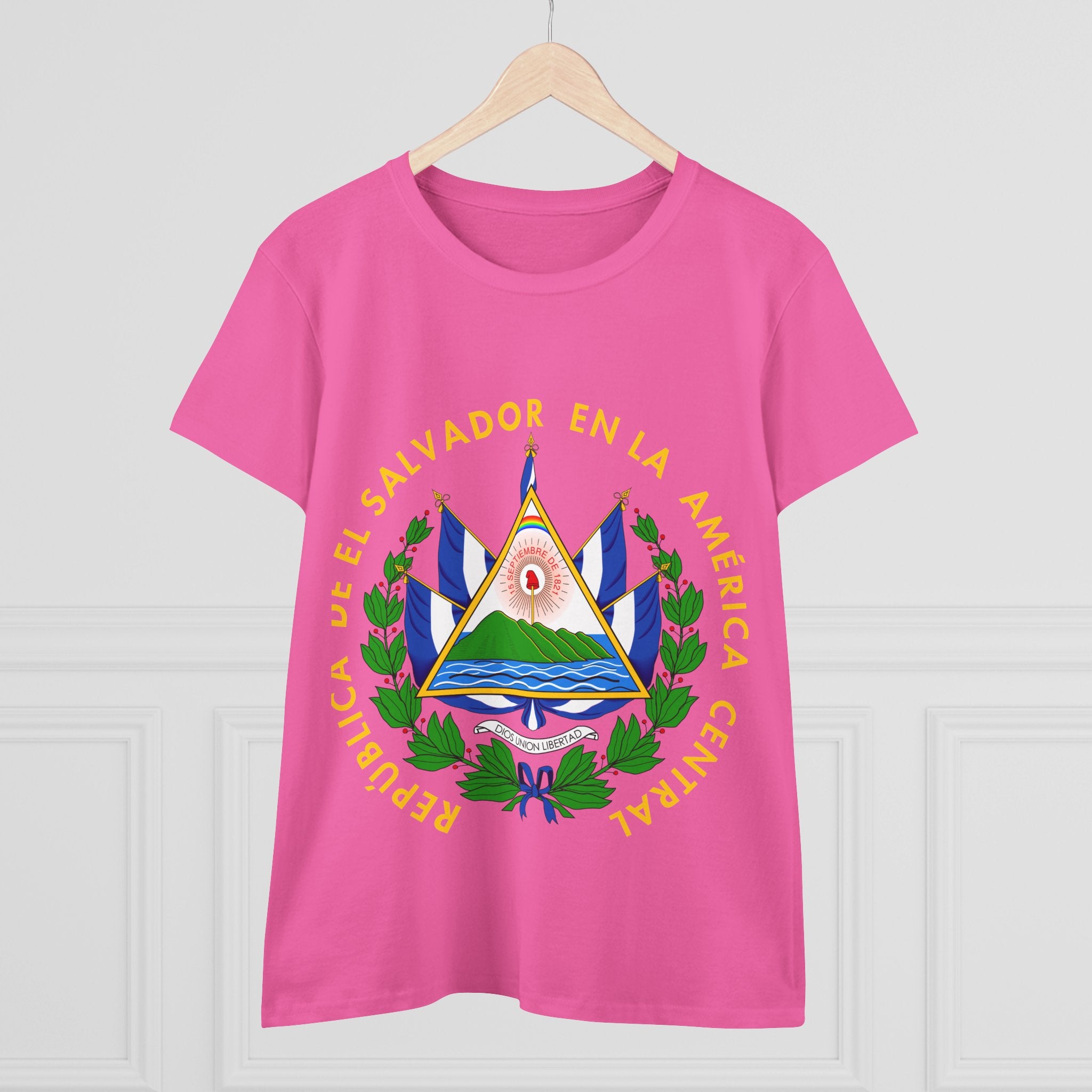 ALGODÓN DE MEDIO GROSOR Camiseta de Mujeres Escudo Nacional de El Salvador