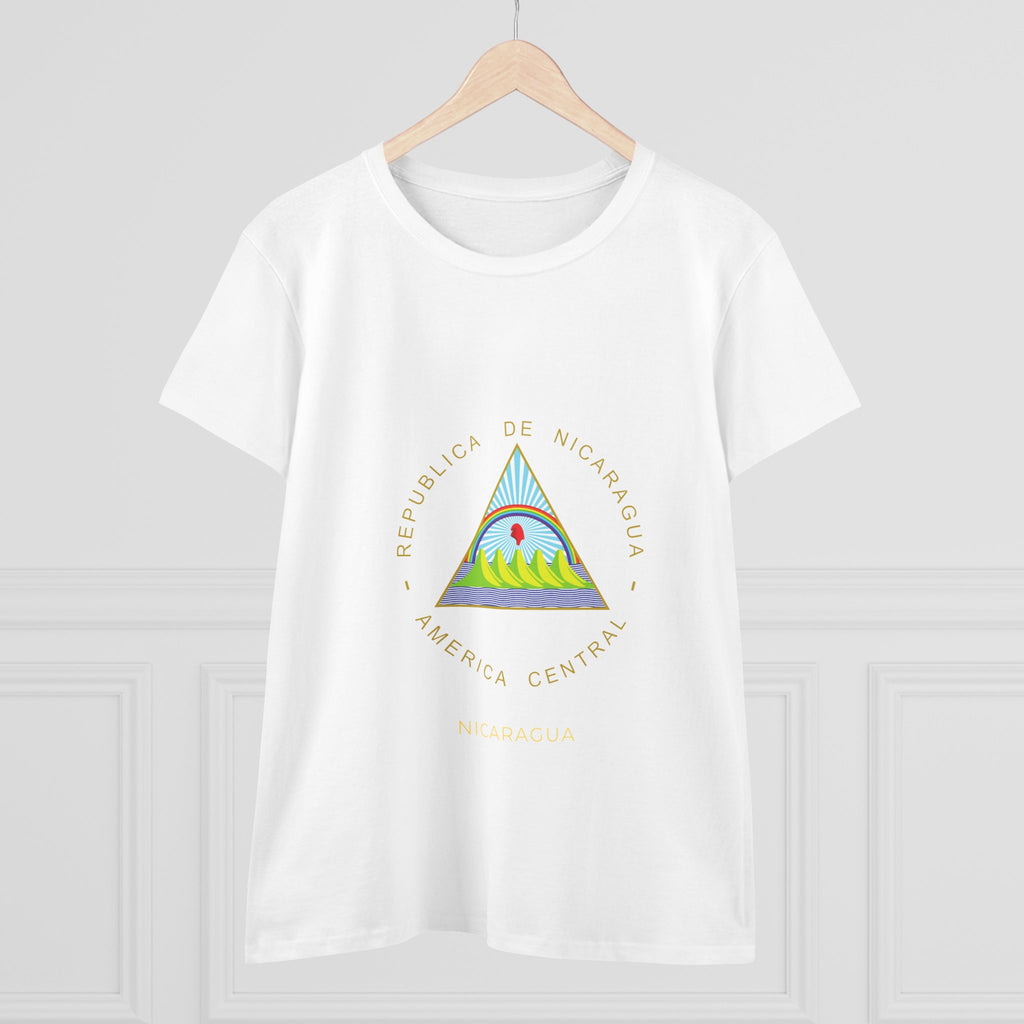 ALGODÓN DE MEDIO GROSOR Camiseta de Mujeres Nicaragua Escudo Nacional de Nicaragua