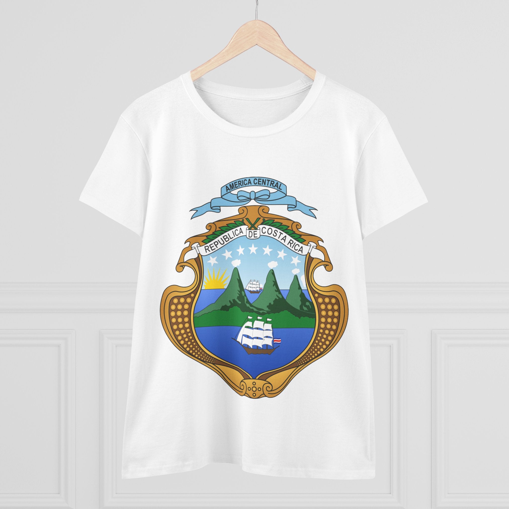 ALGODÓN DE MEDIO GROSOR Camiseta de Mujeres Costa Rica Escudo Nacional de Costa Rica