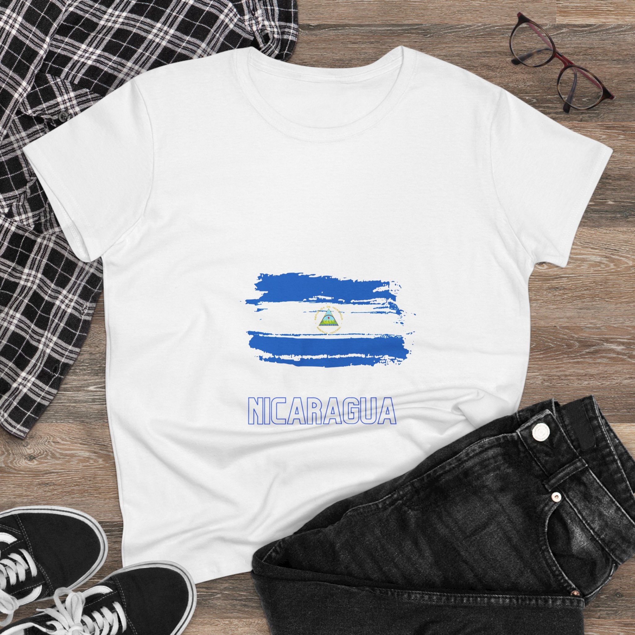 ALGODÓN DE MEDIO GROSOR Camiseta de Mujeres Nicaragua Bandera de Nicaragua