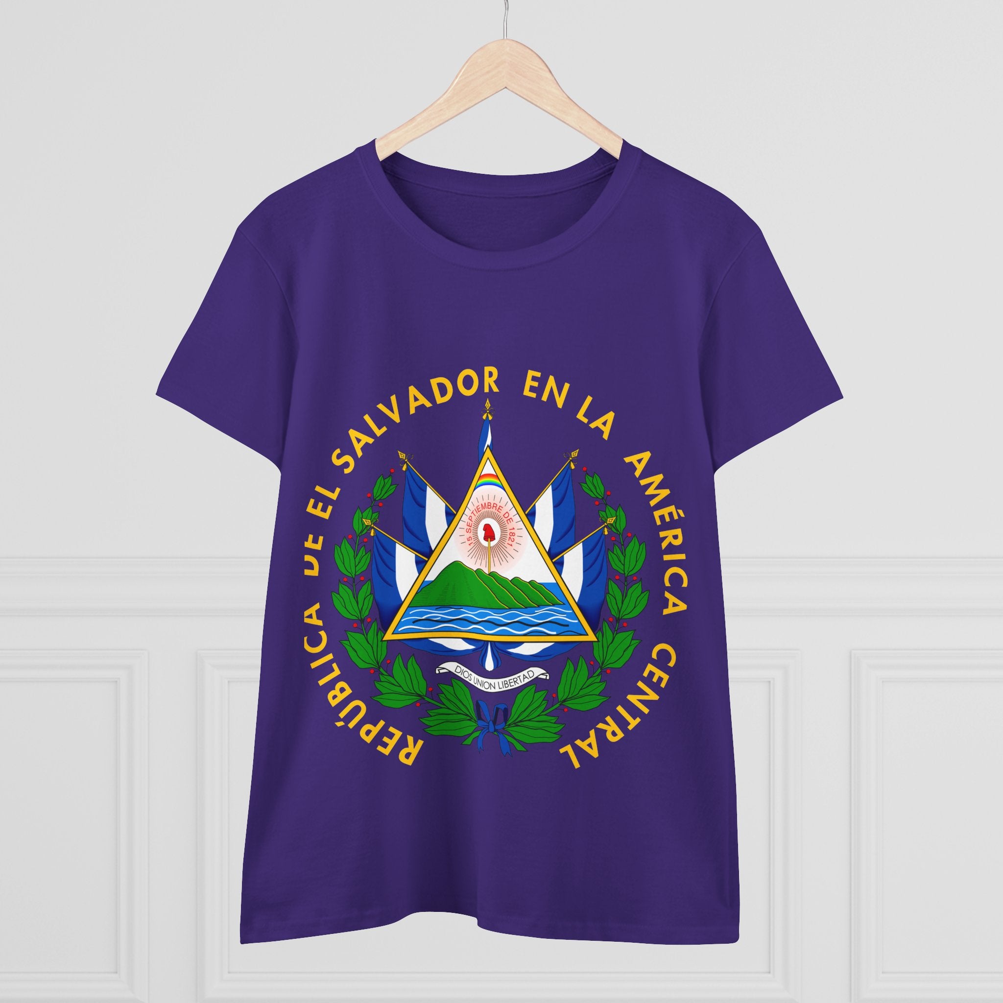 ALGODÓN DE MEDIO GROSOR Camiseta de Mujeres Escudo Nacional de El Salvador