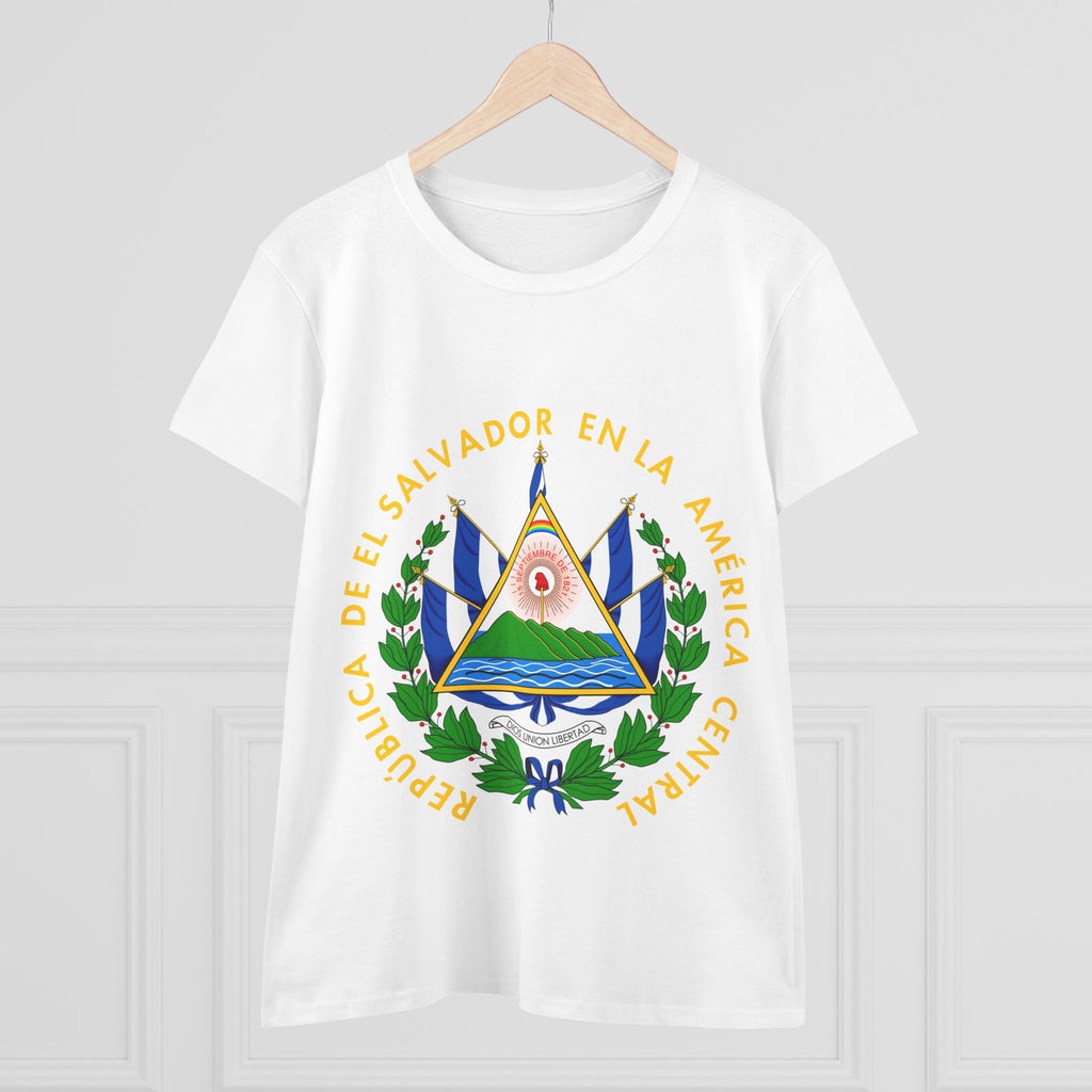 ALGODÓN DE MEDIO GROSOR Camiseta de Mujeres Escudo Nacional de El Salvador