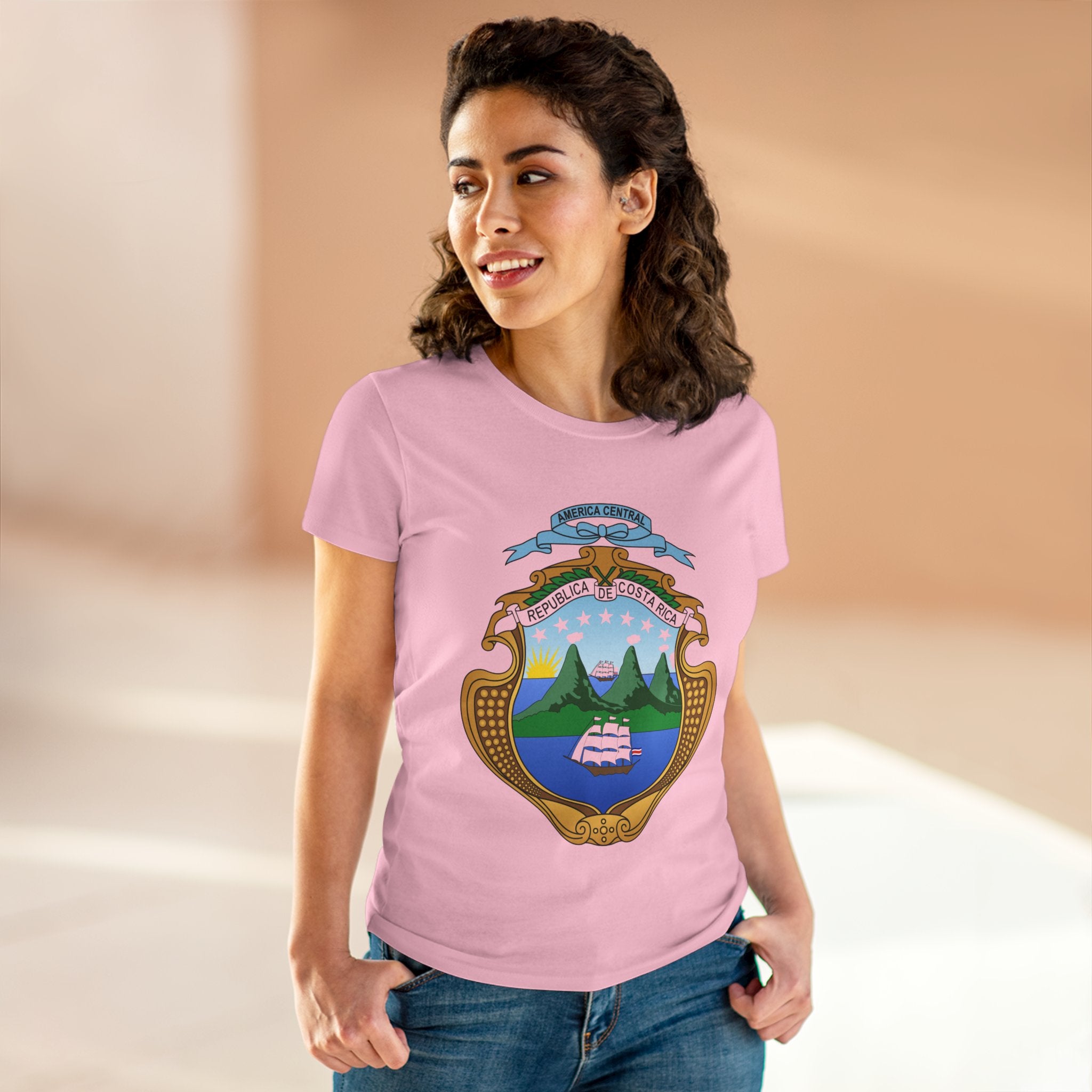 ALGODÓN DE MEDIO GROSOR Camiseta de Mujeres Costa Rica Escudo Nacional de Costa Rica