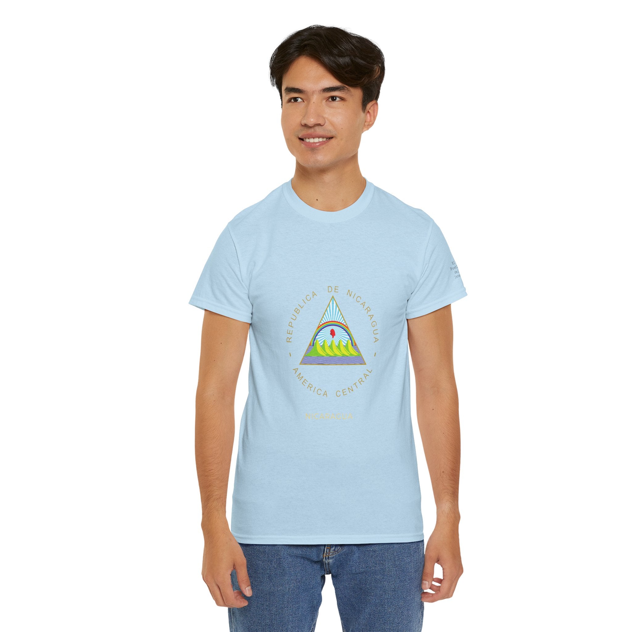 ALGODÓN GRUESO Camiseta de Hombres Nicaragua Escudo Nacional de Nicaragua