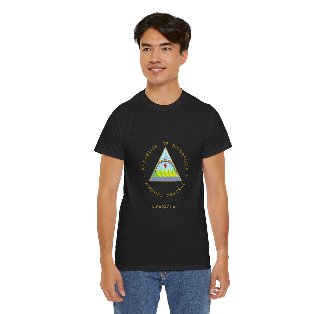 ALGODÓN GRUESO Camiseta de Hombres Nicaragua Escudo Nacional de Nicaragua