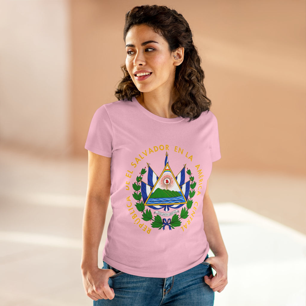 ALGODÓN DE MEDIO GROSOR Camiseta de Mujeres Escudo Nacional de El Salvador