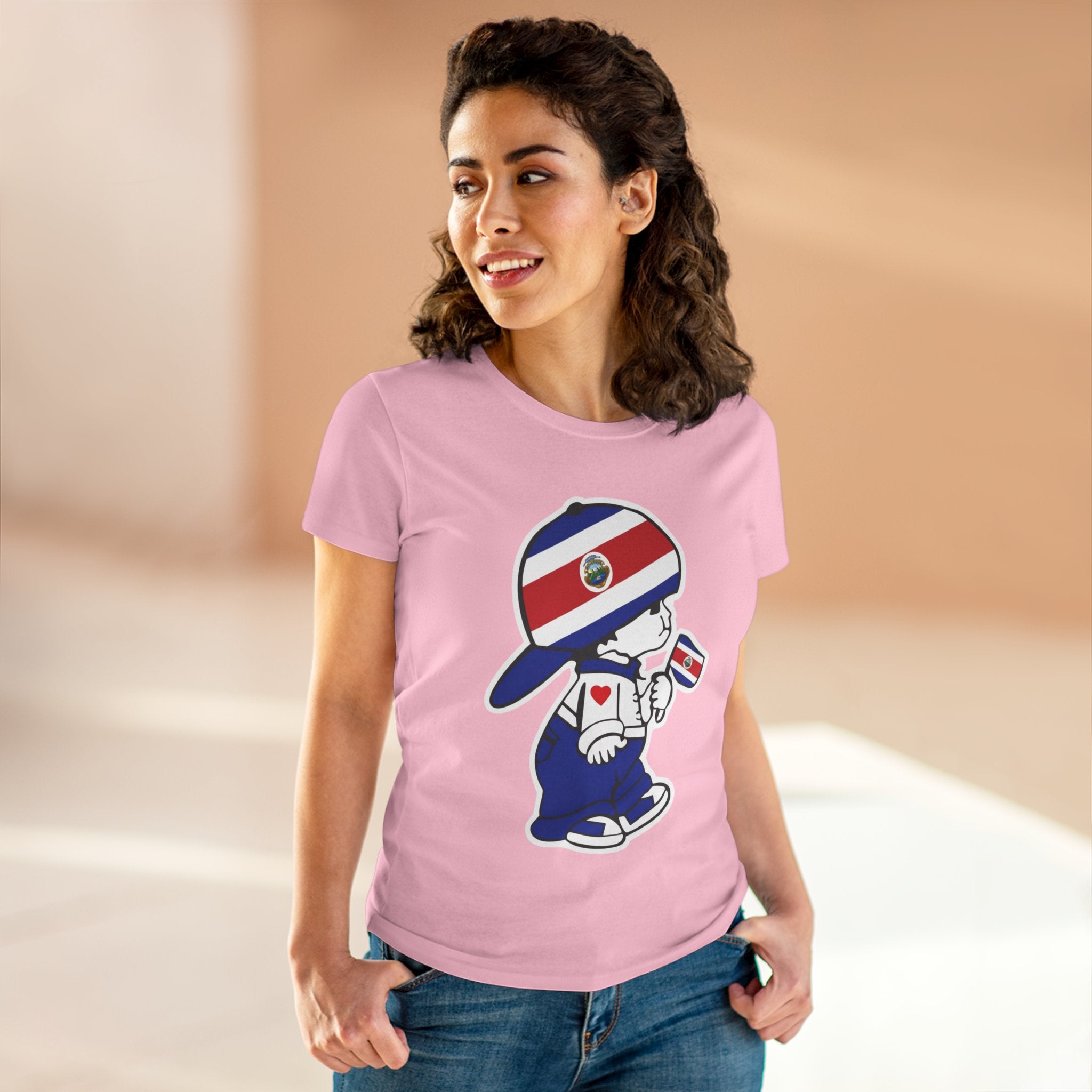 ALGODÓN DE MEDIO GROSOR Camiseta de Mujeres Costa Rica El Niño Tico Oroginal