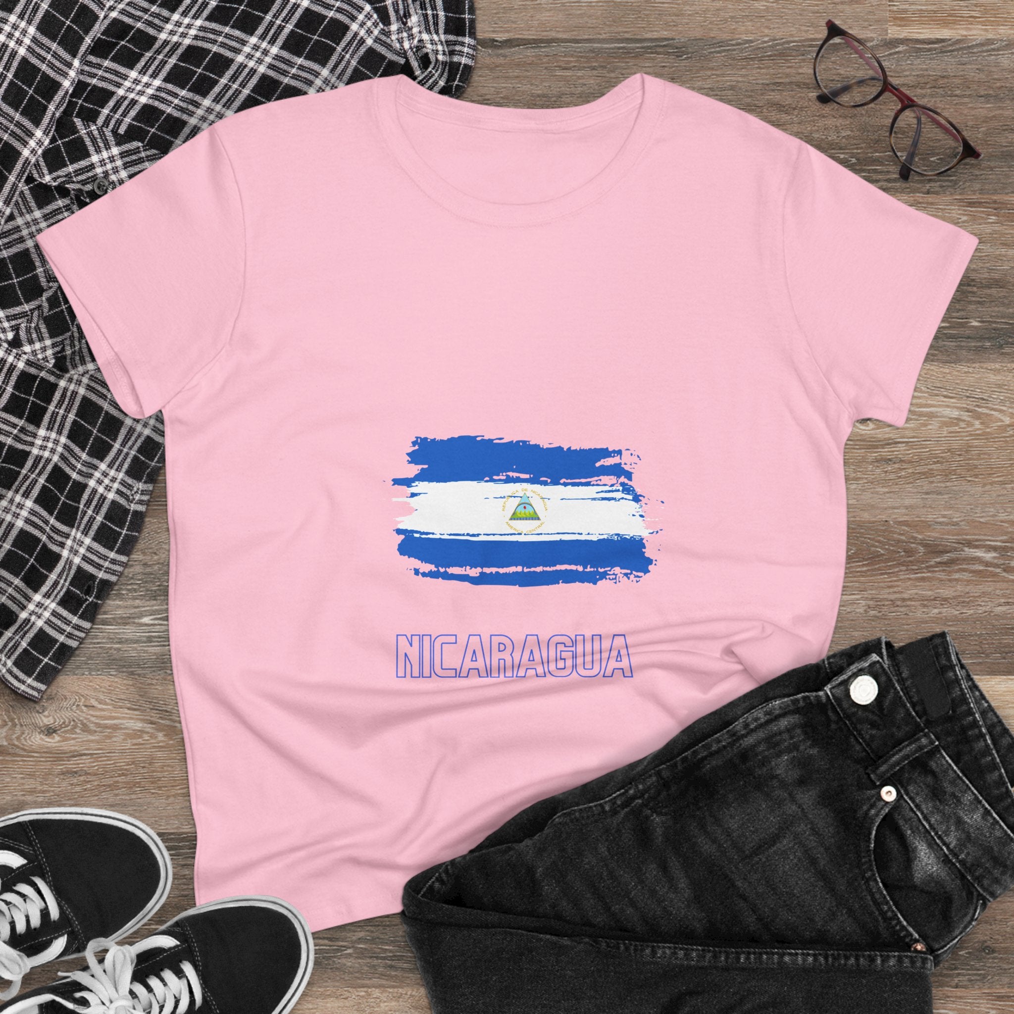 ALGODÓN DE MEDIO GROSOR Camiseta de Mujeres Nicaragua Bandera de Nicaragua