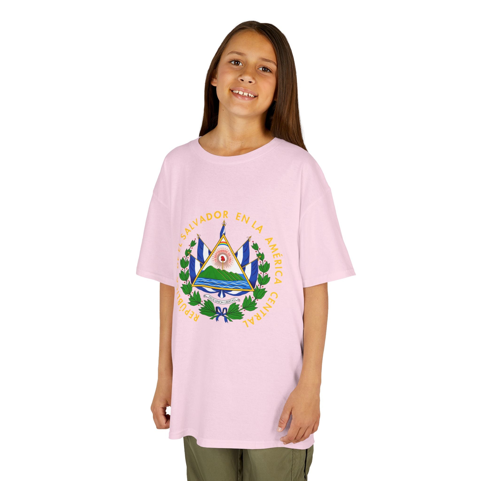 ALGODÓN GRUESO Camiseta de Niñas El Salvador Escudo Nacional de El Salvador