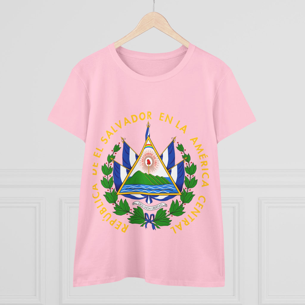 ALGODÓN DE MEDIO GROSOR Camiseta de Mujeres Escudo Nacional de El Salvador