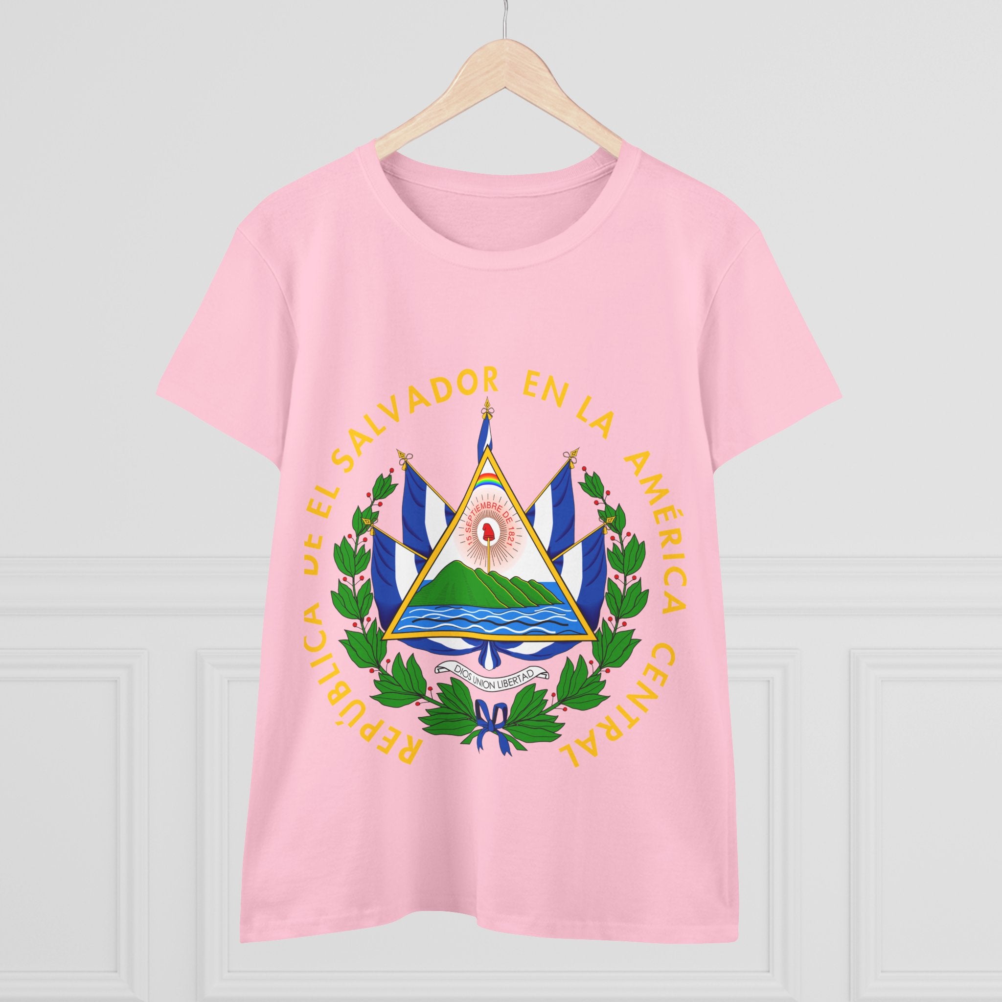 ALGODÓN DE MEDIO GROSOR Camiseta de Mujeres Escudo Nacional de El Salvador