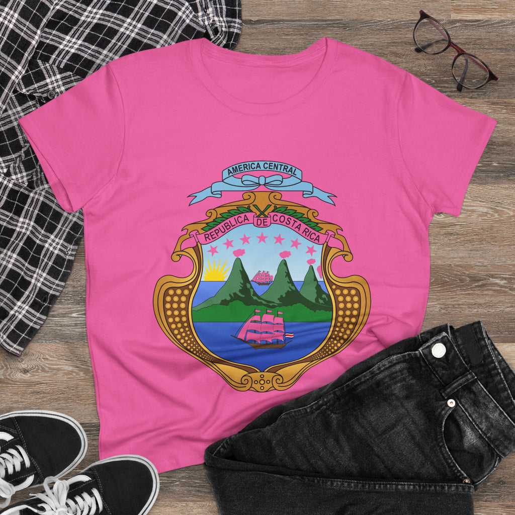 ALGODÓN DE MEDIO GROSOR Camiseta de Mujeres Costa Rica Escudo Nacional de Costa Rica