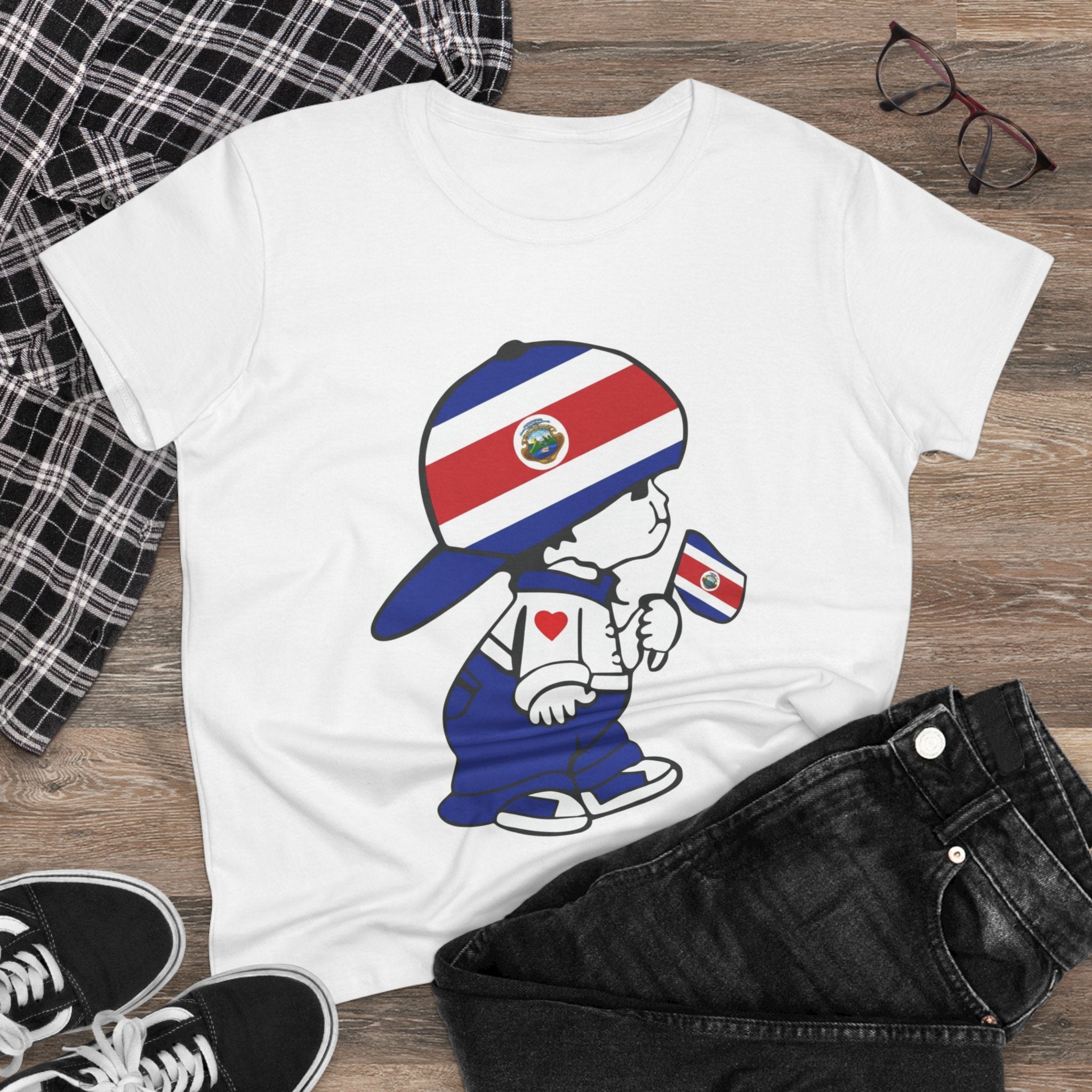 ALGODÓN DE MEDIO GROSOR Camiseta de Mujeres Costa Rica El Niño Tico Oroginal