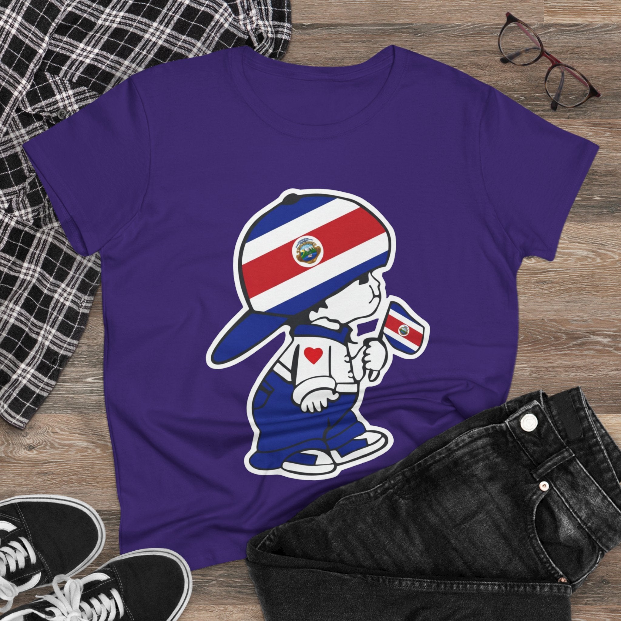 ALGODÓN DE MEDIO GROSOR Camiseta de Mujeres Costa Rica El Niño Tico Oroginal