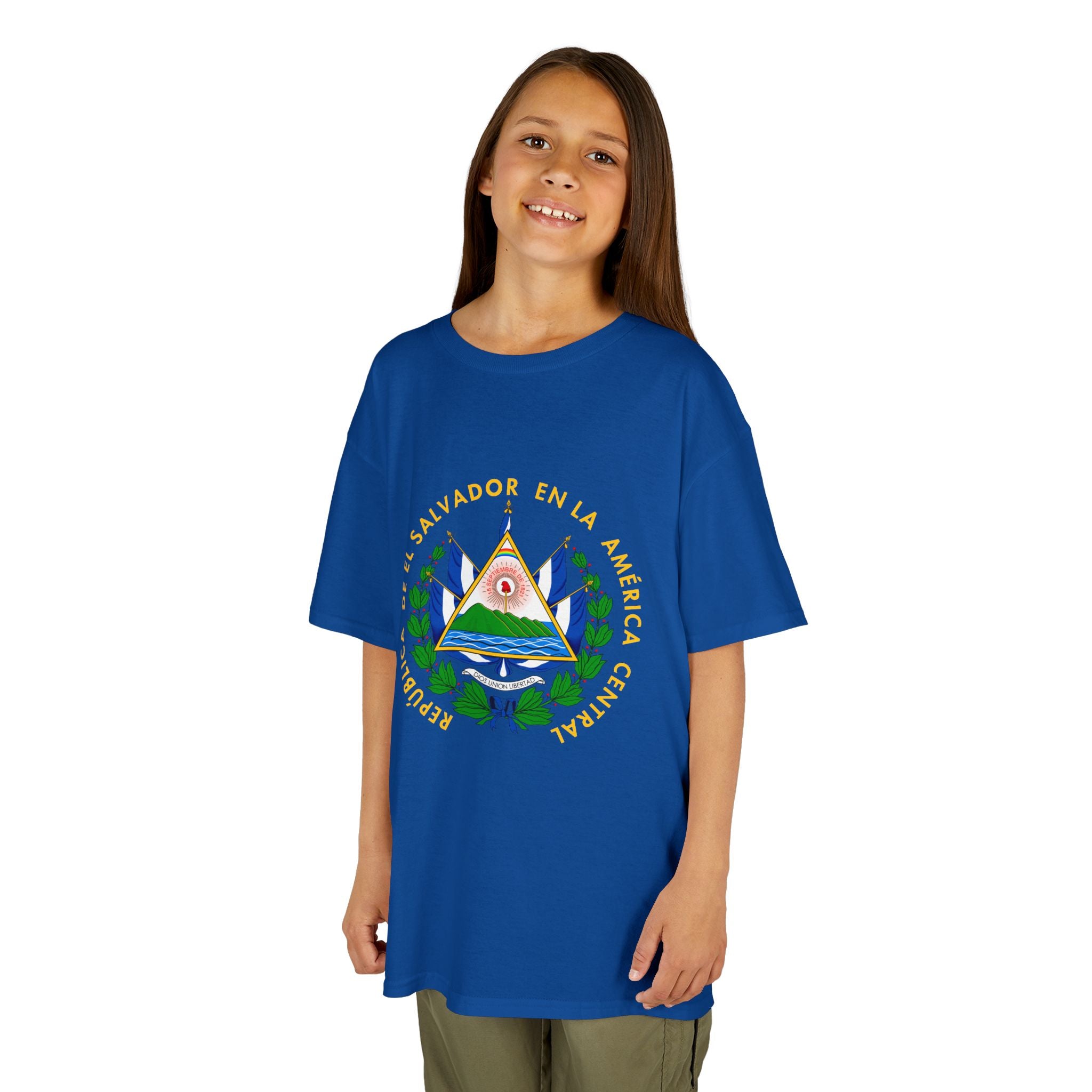 ALGODÓN GRUESO Camiseta de Niñas El Salvador Escudo Nacional de El Salvador