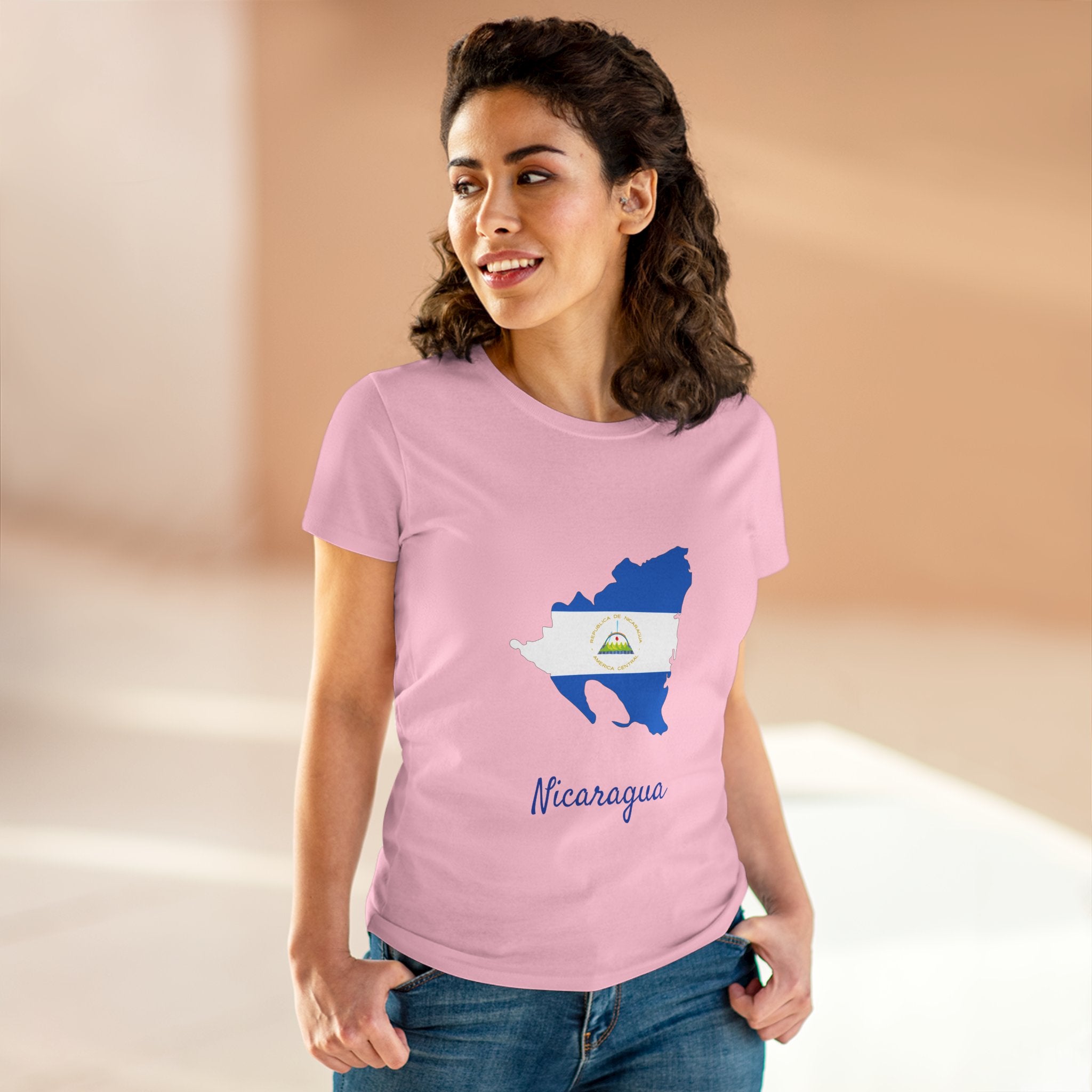 ALGÓDON DE MEDIO GROSOR Camiseta de Mujeres Nicaragua Diseño Nicaragua