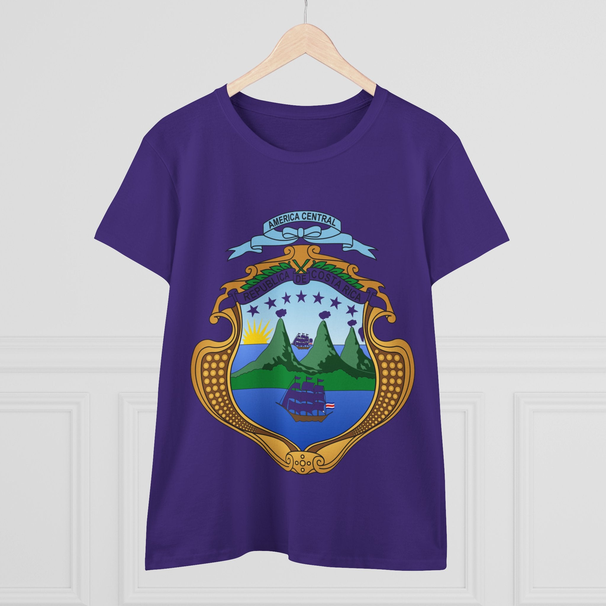 ALGODÓN DE MEDIO GROSOR Camiseta de Mujeres Costa Rica Escudo Nacional de Costa Rica