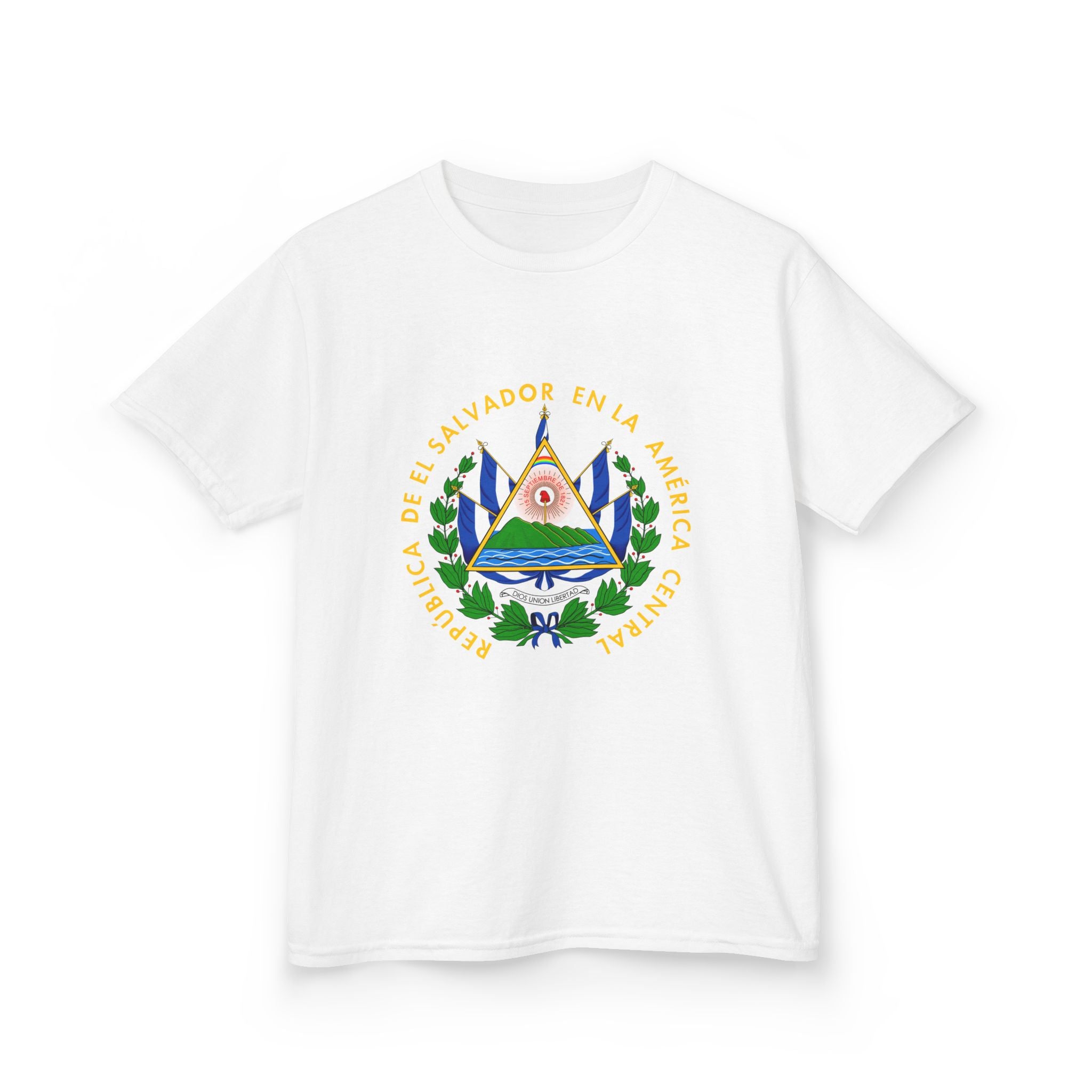ALGODÓN GRUESO Camiseta de Niñas El Salvador Escudo Nacional de El Salvador
