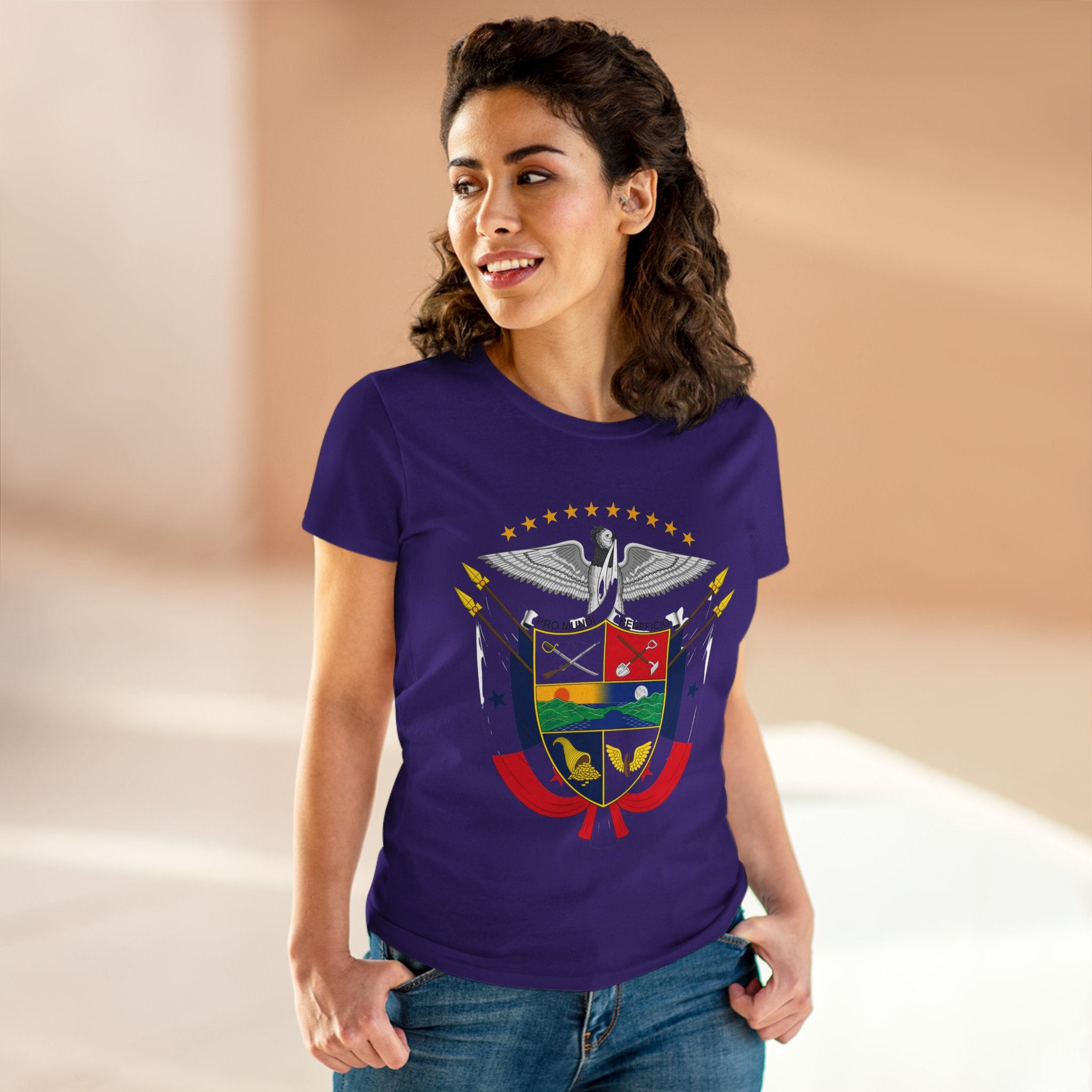 ALGODÓN DE MEDIO GROSOR Camiseta de Mujeres Panamá Escudo Nacional de Panamá