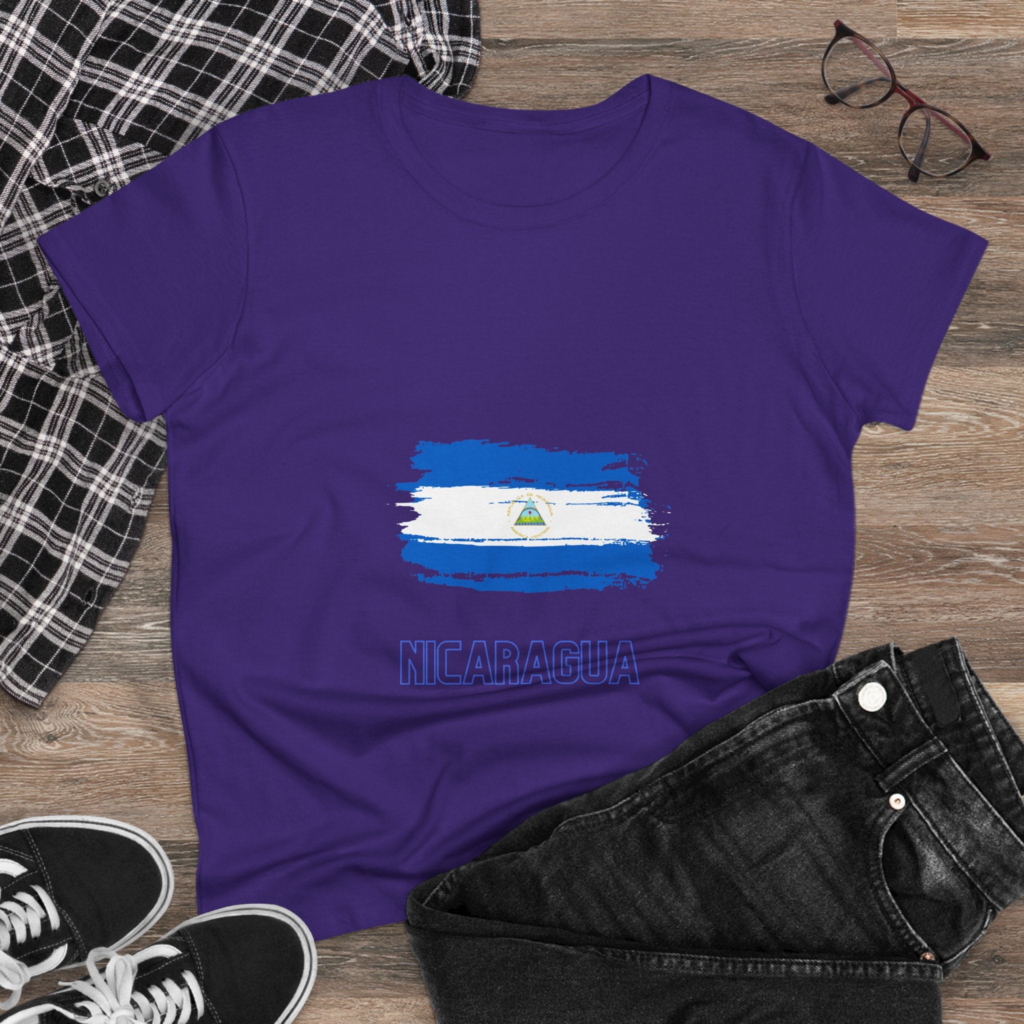 ALGODÓN DE MEDIO GROSOR Camiseta de Mujeres Nicaragua Bandera de Nicaragua