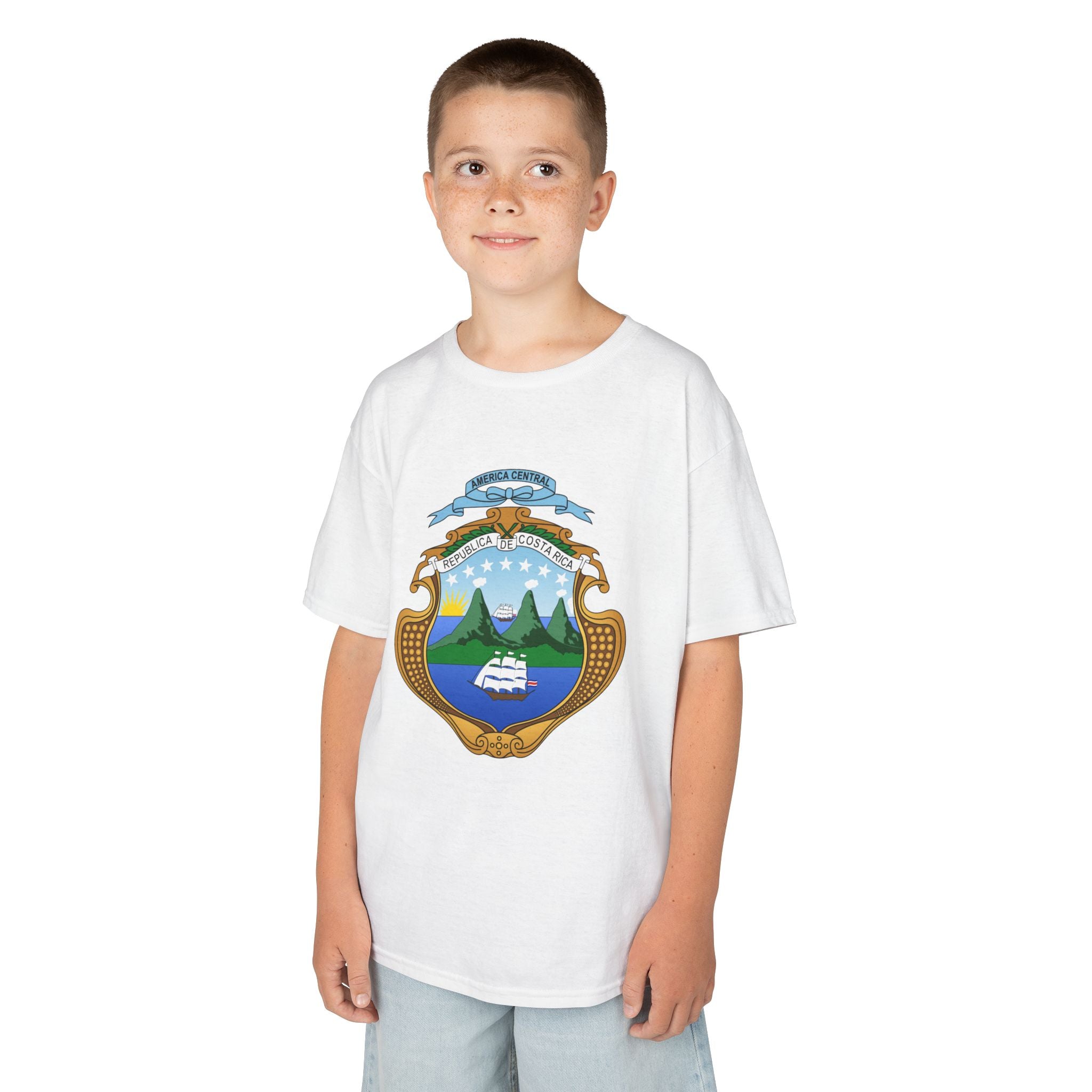 ALGODÓN GRUESO Camiseta de Niños Costa Rica Escudo Nacional de Costa Rica
