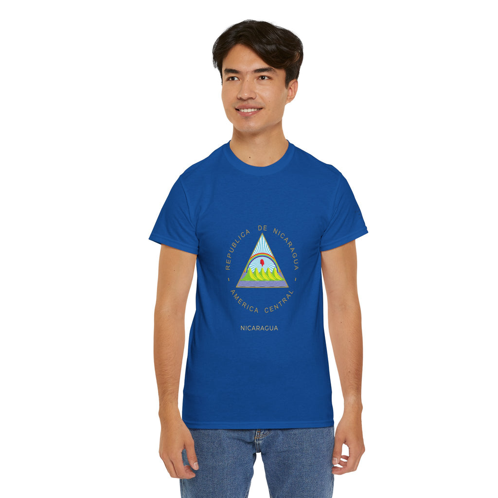ALGODÓN GRUESO Camiseta de Hombres Nicaragua Escudo Nacional de Nicaragua