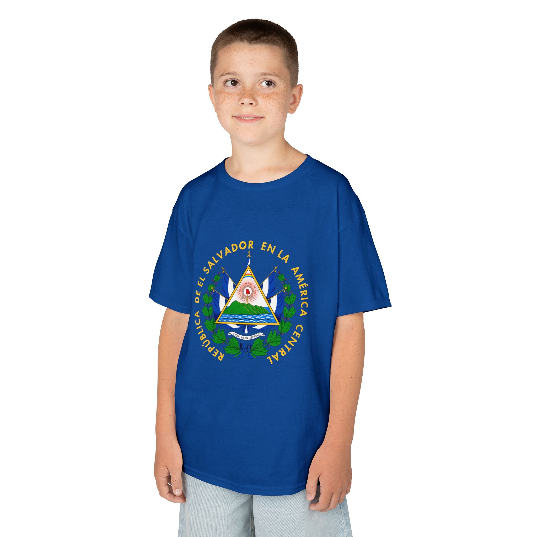 ALGODÓN GRUESO Camiseta de Niños El Salvador Escudo Nacional de El Salvador