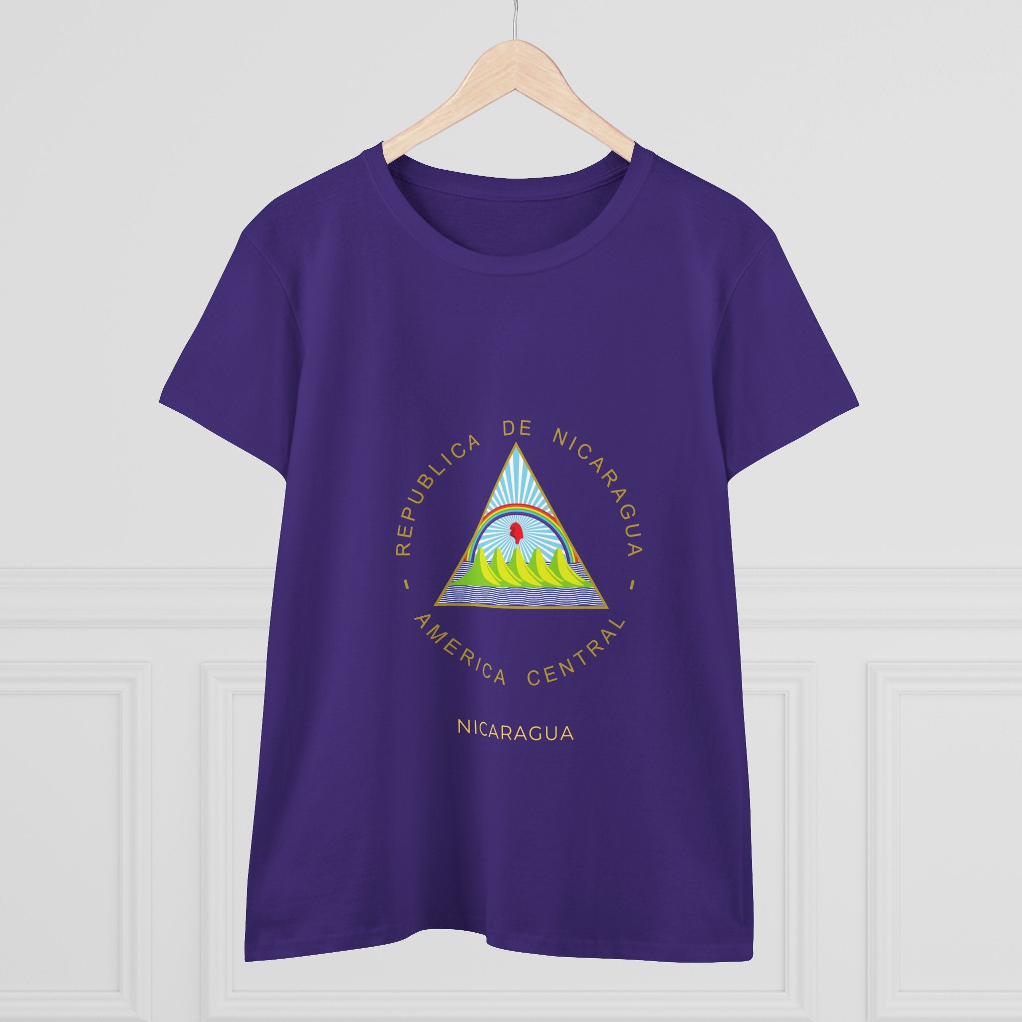 ALGODÓN DE MEDIO GROSOR Camiseta de Mujeres Nicaragua Escudo Nacional de Nicaragua