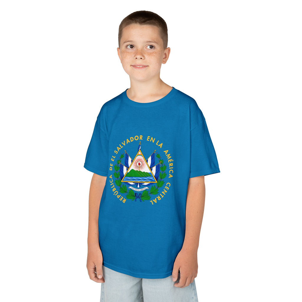 ALGODÓN GRUESO Camiseta de Niños El Salvador Escudo Nacional de El Salvador