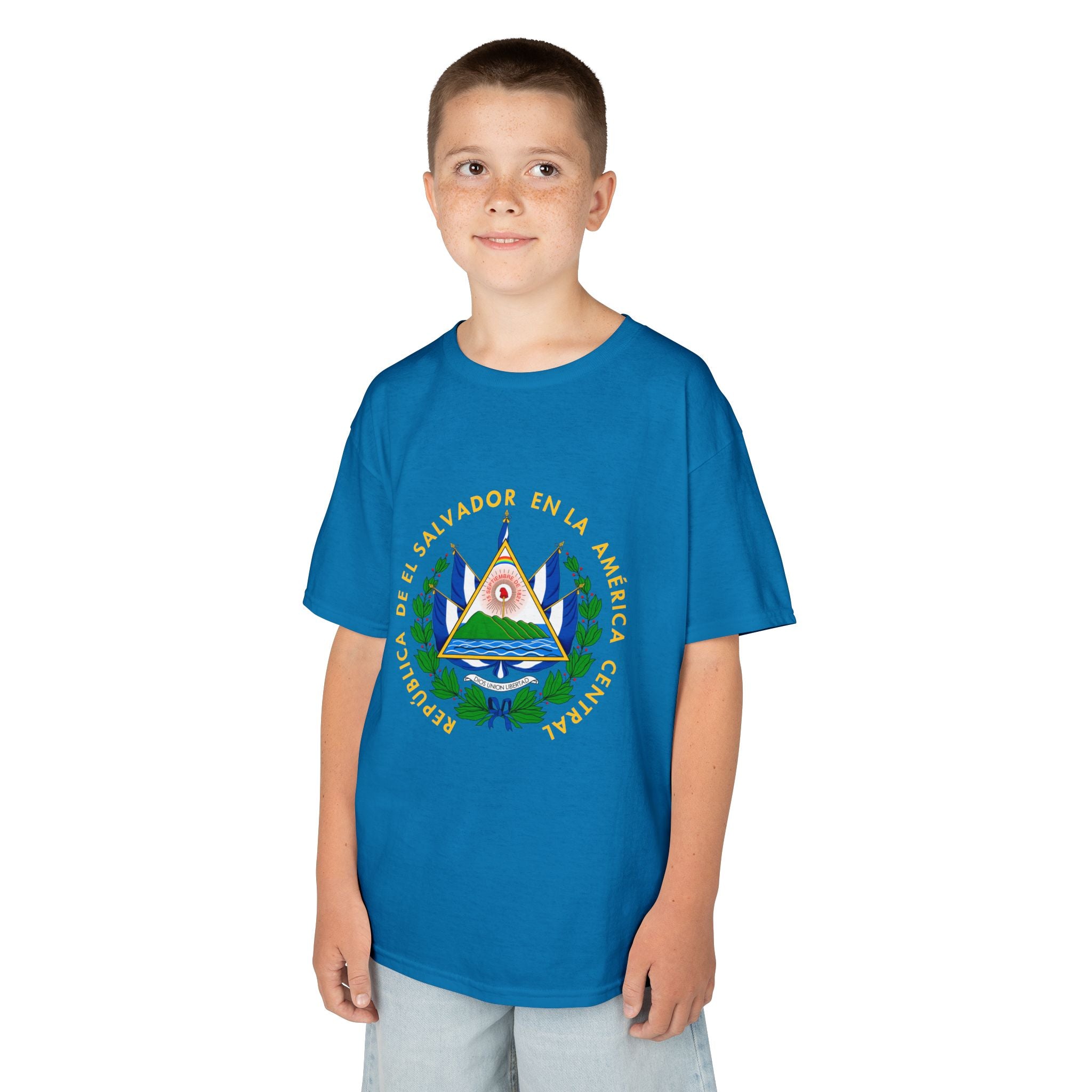 ALGODÓN GRUESO Camiseta de Niños El Salvador Escudo Nacional de El Salvador