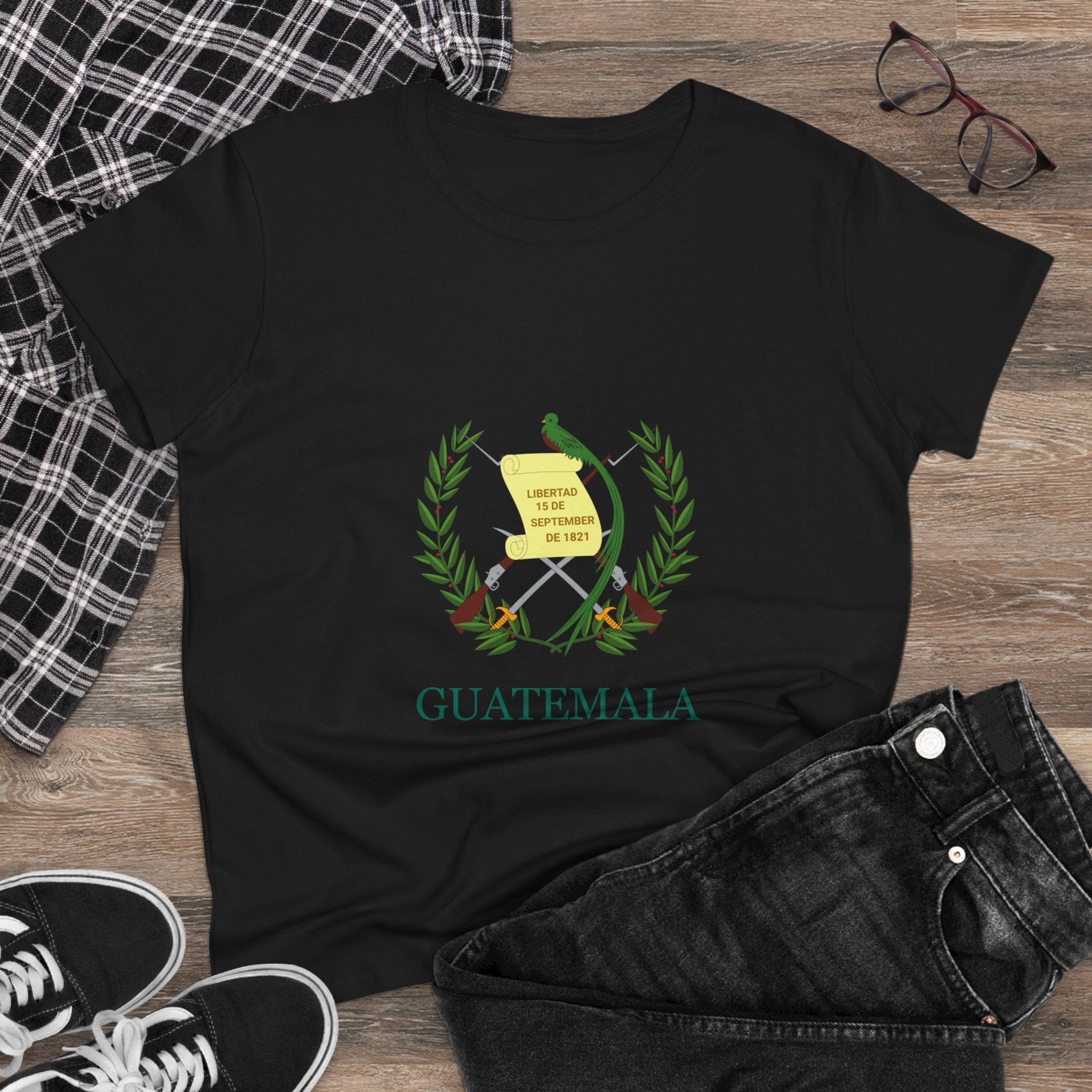 ALGODÓN DE GROSOR MEDIO Camiseta de Mujeres Escudo Nacional de Guatemala