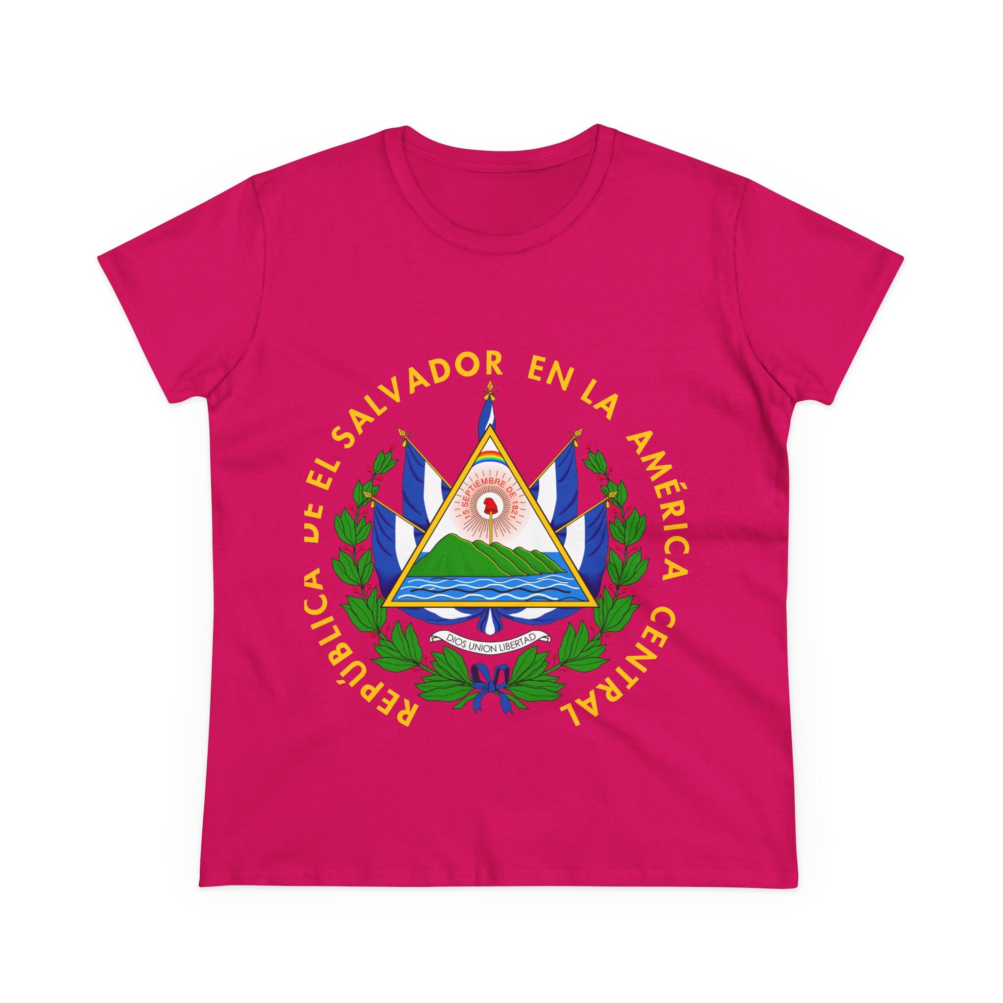 ALGODÓN DE MEDIO GROSOR Camiseta de Mujeres Escudo Nacional de El Salvador