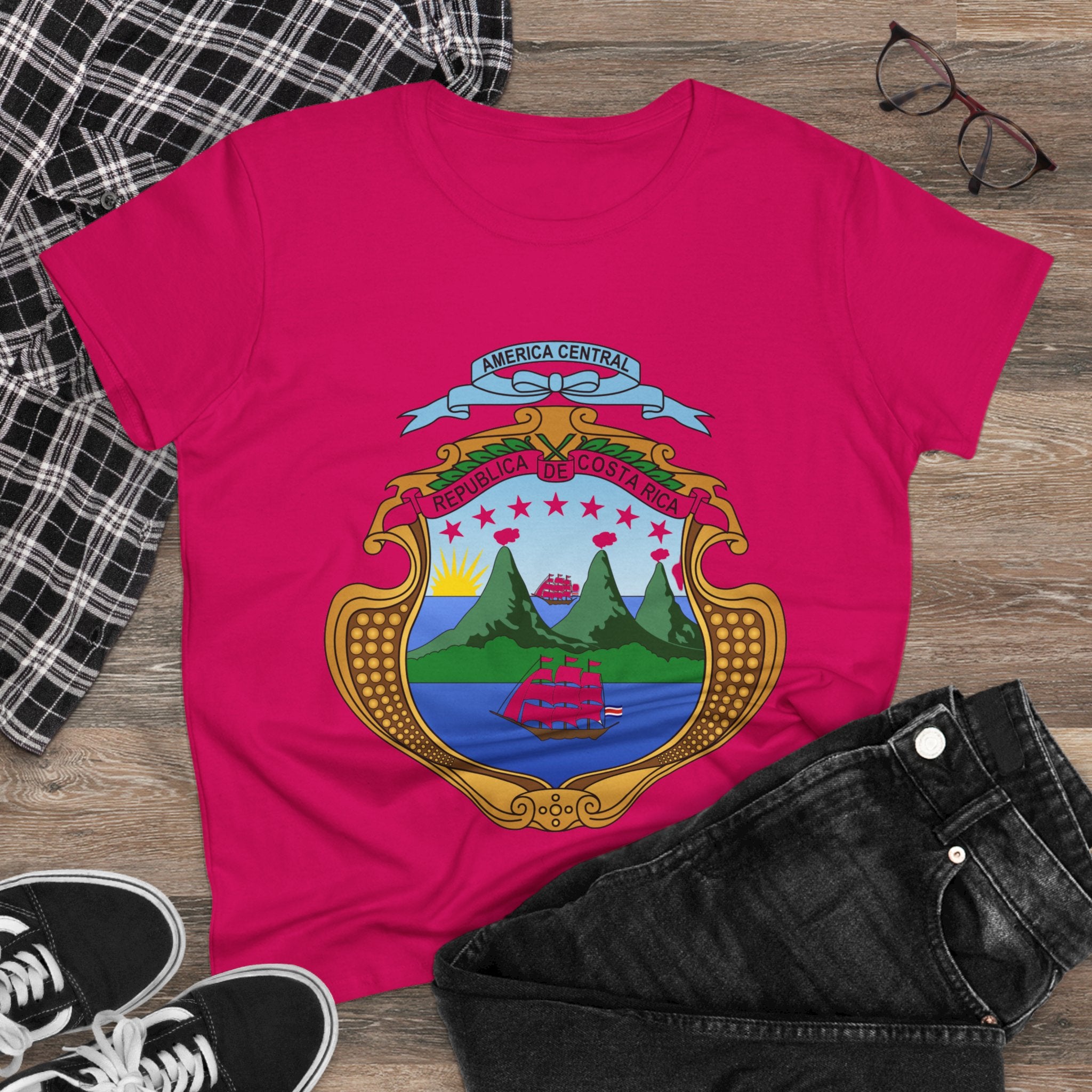 ALGODÓN DE MEDIO GROSOR Camiseta de Mujeres Costa Rica Escudo Nacional de Costa Rica