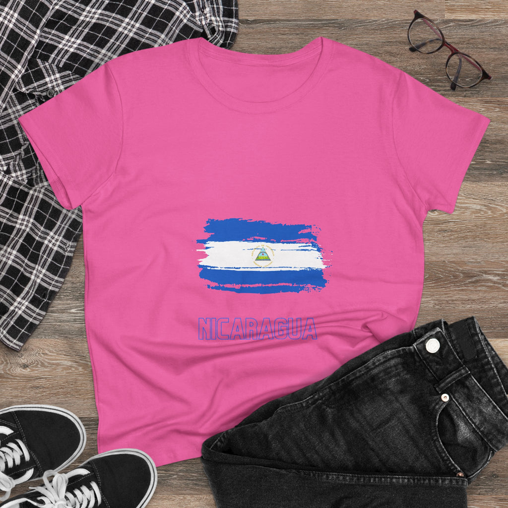 ALGODÓN DE MEDIO GROSOR Camiseta de Mujeres Nicaragua Bandera de Nicaragua