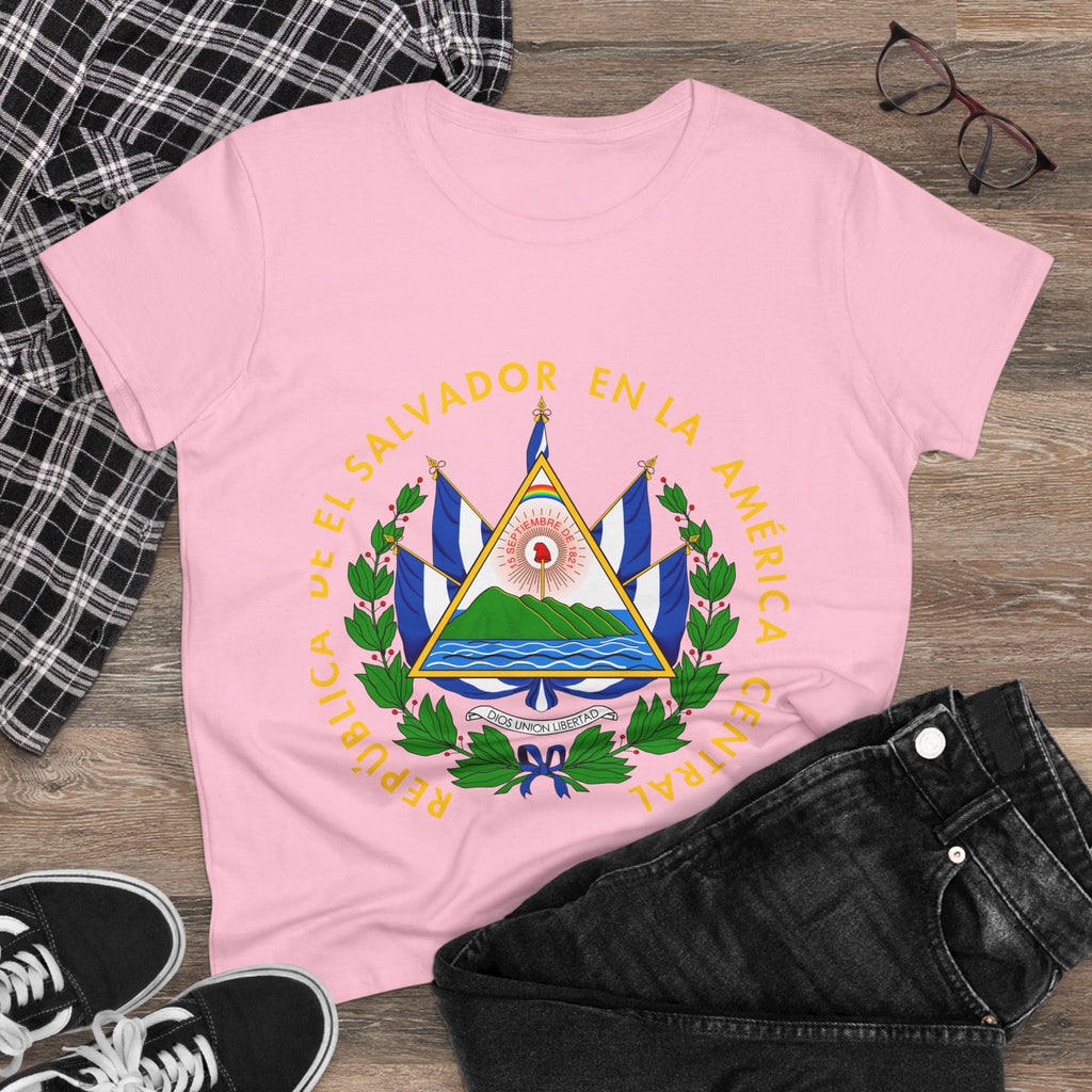 ALGODÓN DE MEDIO GROSOR Camiseta de Mujeres Escudo Nacional de El Salvador