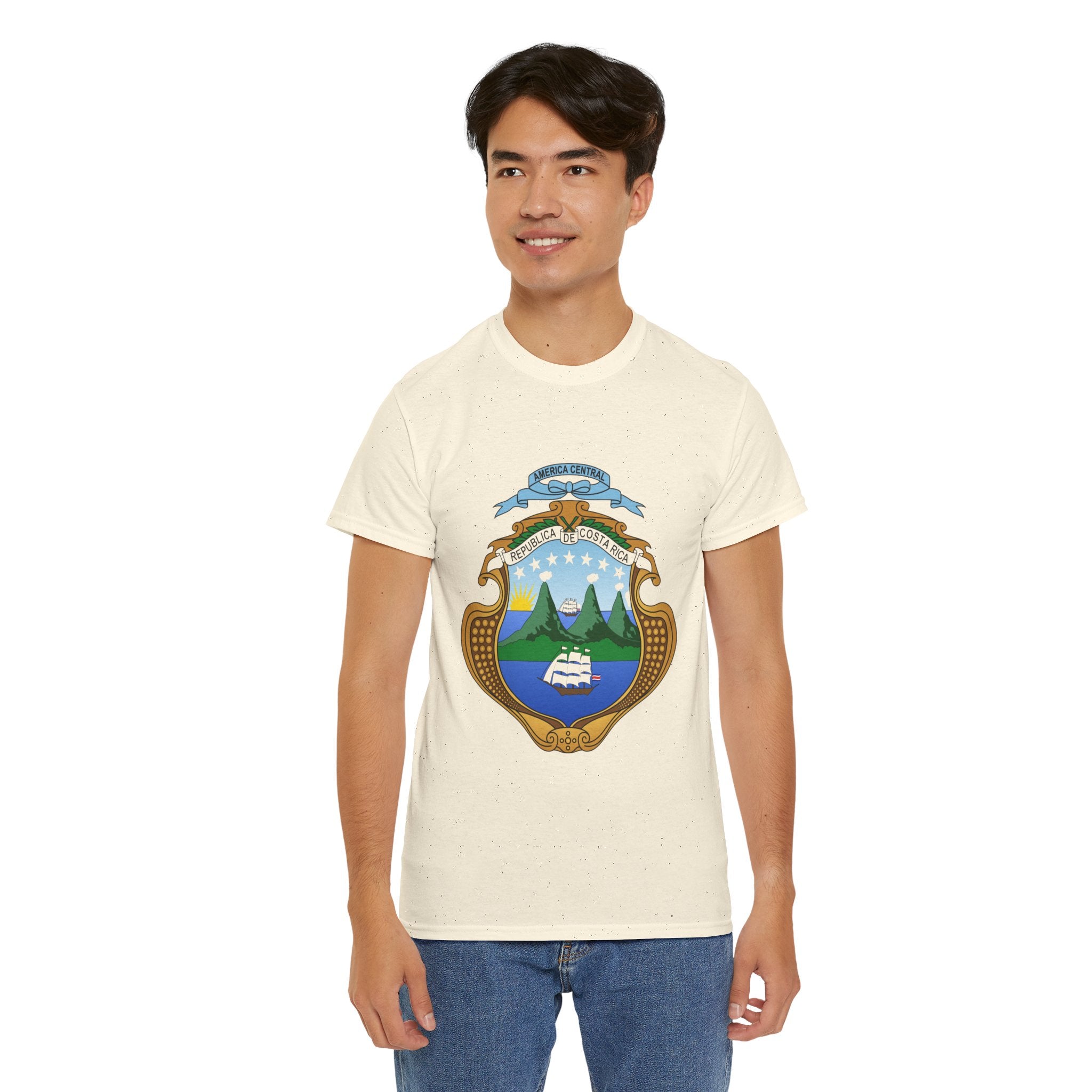 ALGODÓN GRUESO Camiseta de Hombres Costa Rica Escudo Nacional de Costa Rica