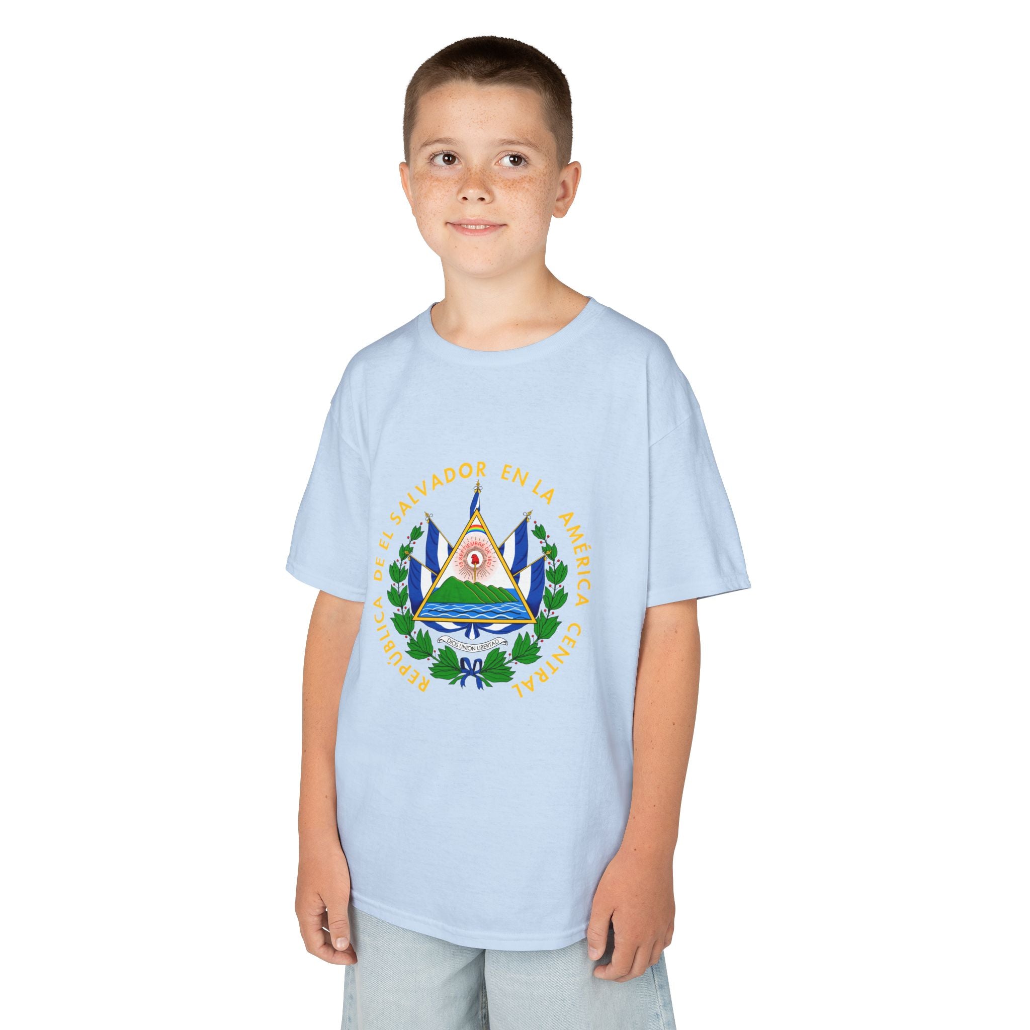 ALGODÓN GRUESO Camiseta de Niños El Salvador Escudo Nacional de El Salvador