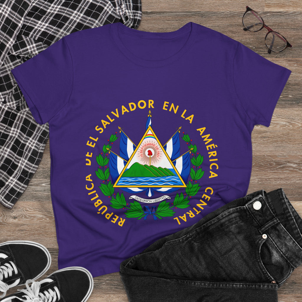 ALGODÓN DE MEDIO GROSOR Camiseta de Mujeres Escudo Nacional de El Salvador
