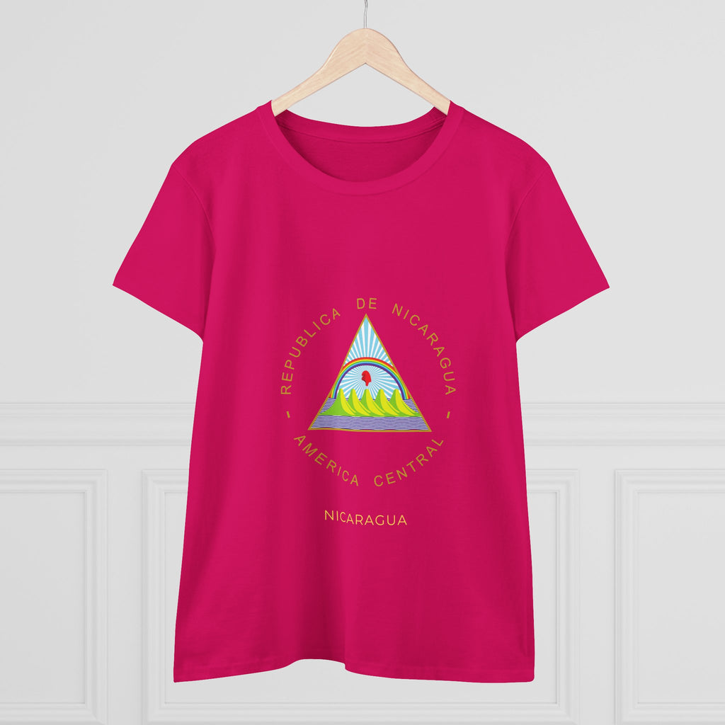 ALGODÓN DE MEDIO GROSOR Camiseta de Mujeres Nicaragua Escudo Nacional de Nicaragua