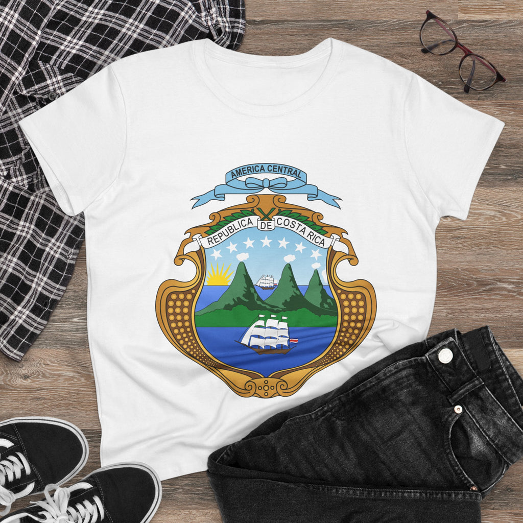 ALGODÓN DE MEDIO GROSOR Camiseta de Mujeres Costa Rica Escudo Nacional de Costa Rica