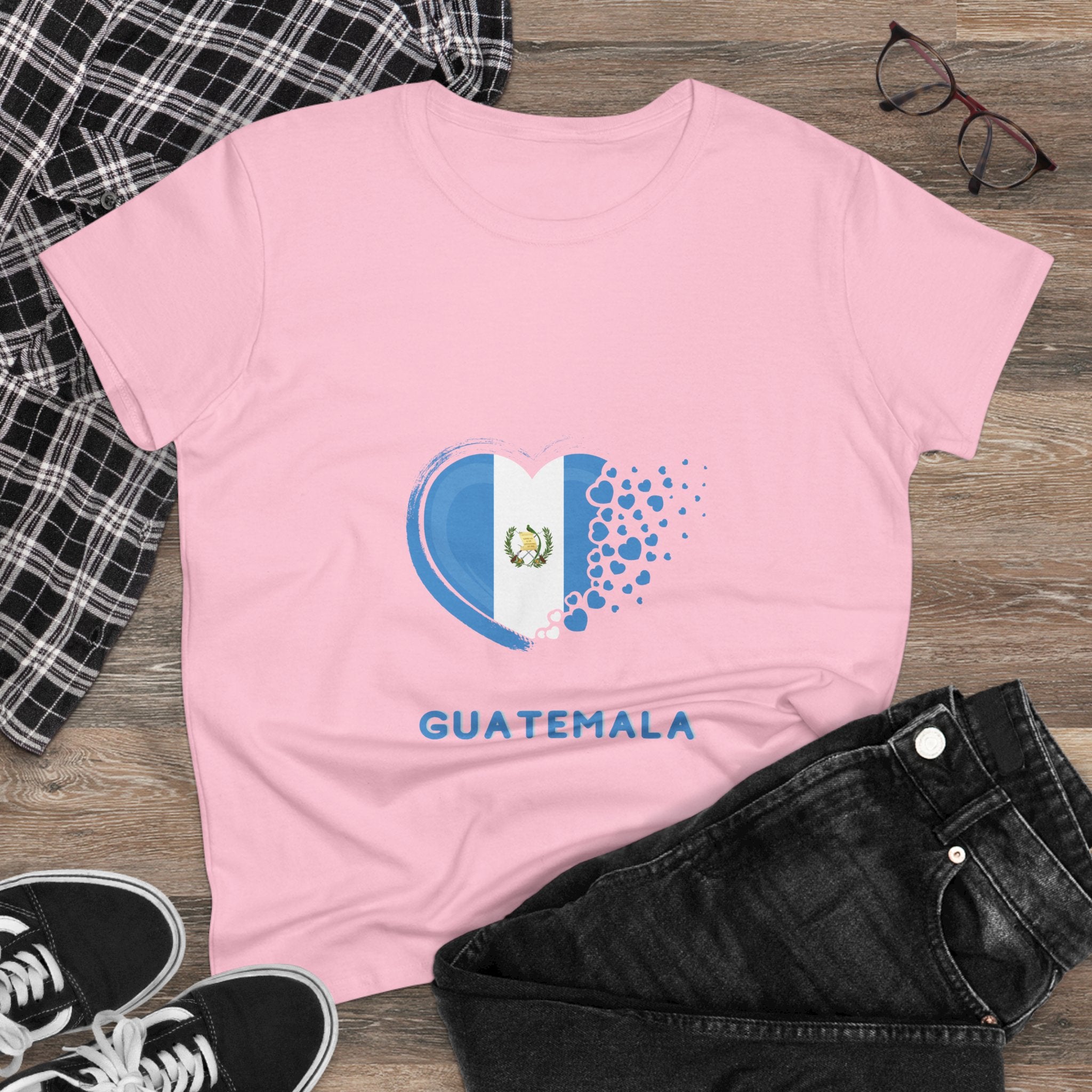 ALGODÓN DE MEDIO GROSOR Camiseta de Mujeres Diseño Corazón Guatemala