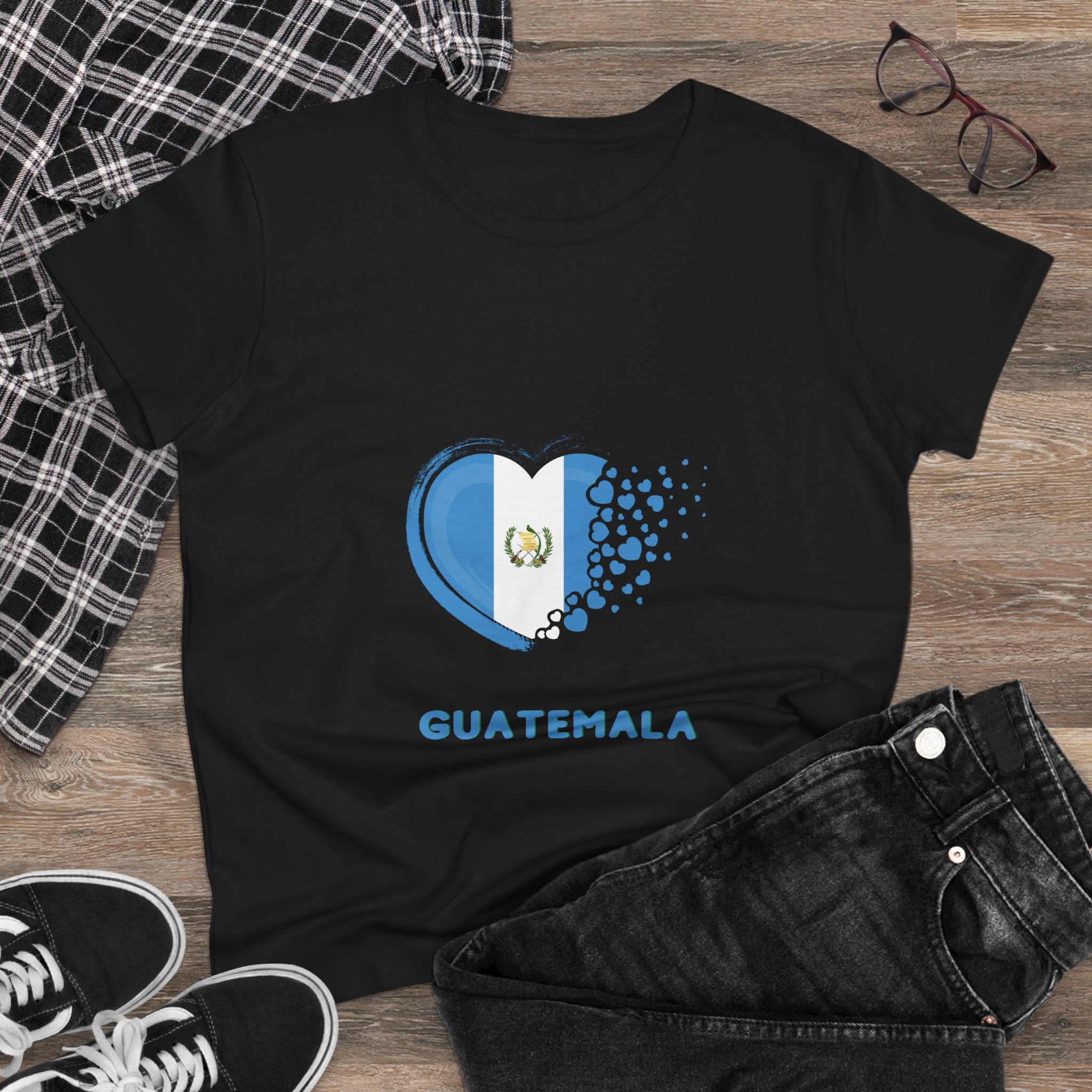 ALGODÓN DE MEDIO GROSOR Camiseta de Mujeres Diseño Corazón Guatemala