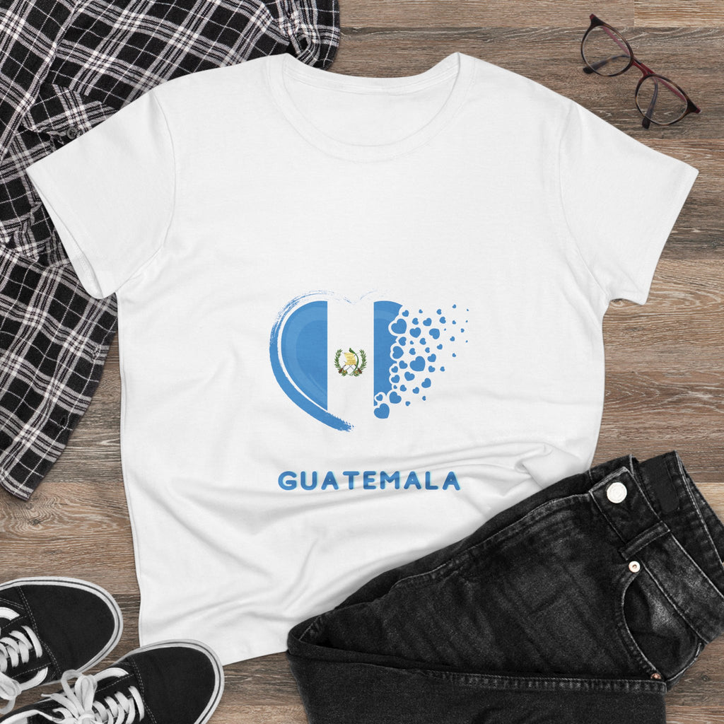ALGODÓN DE MEDIO GROSOR Camiseta de Mujeres Diseño Corazón Guatemala
