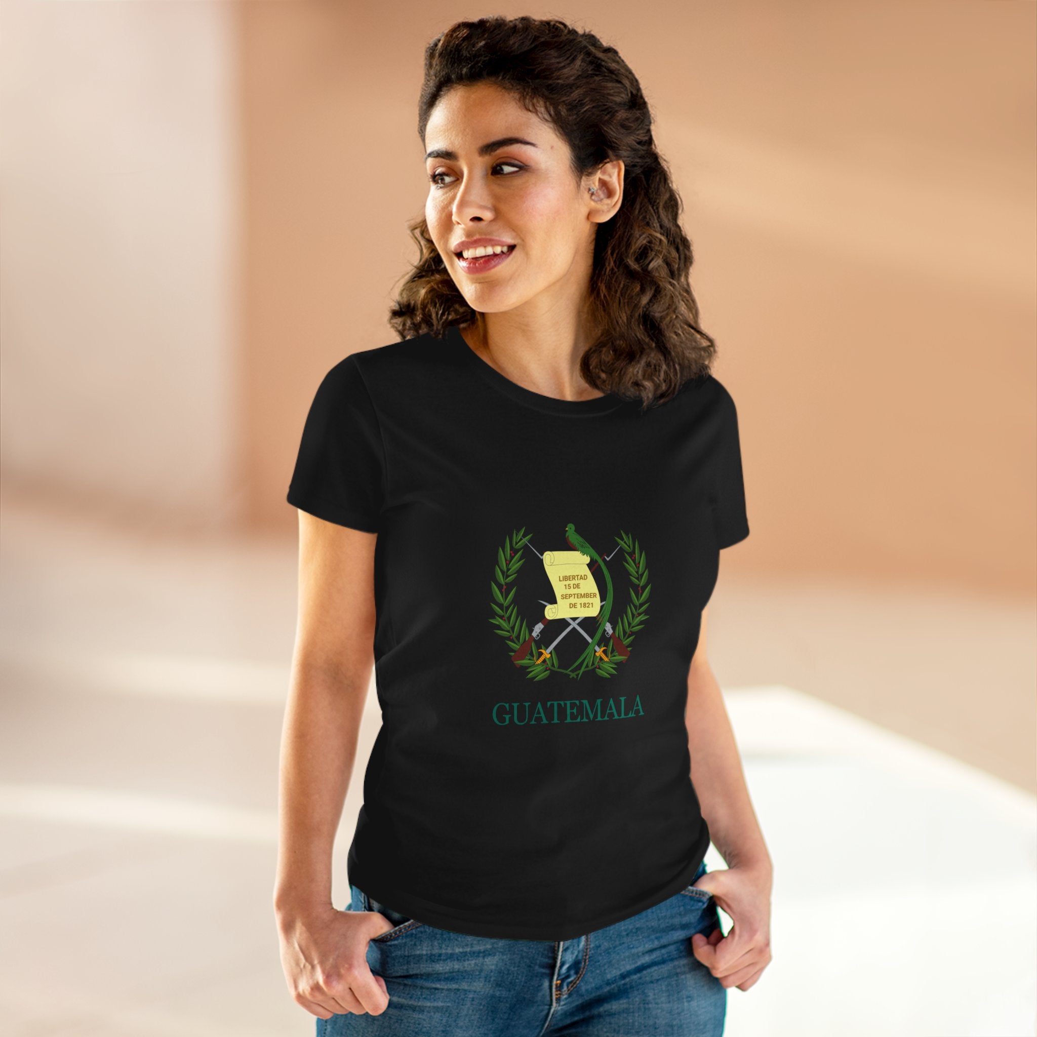 ALGODÓN DE GROSOR MEDIO Camiseta de Mujeres Escudo Nacional de Guatemala