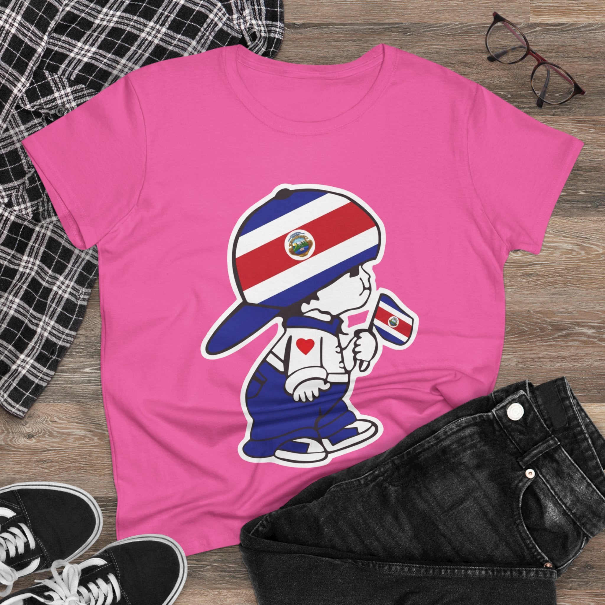 ALGODÓN DE MEDIO GROSOR Camiseta de Mujeres Costa Rica El Niño Tico Oroginal